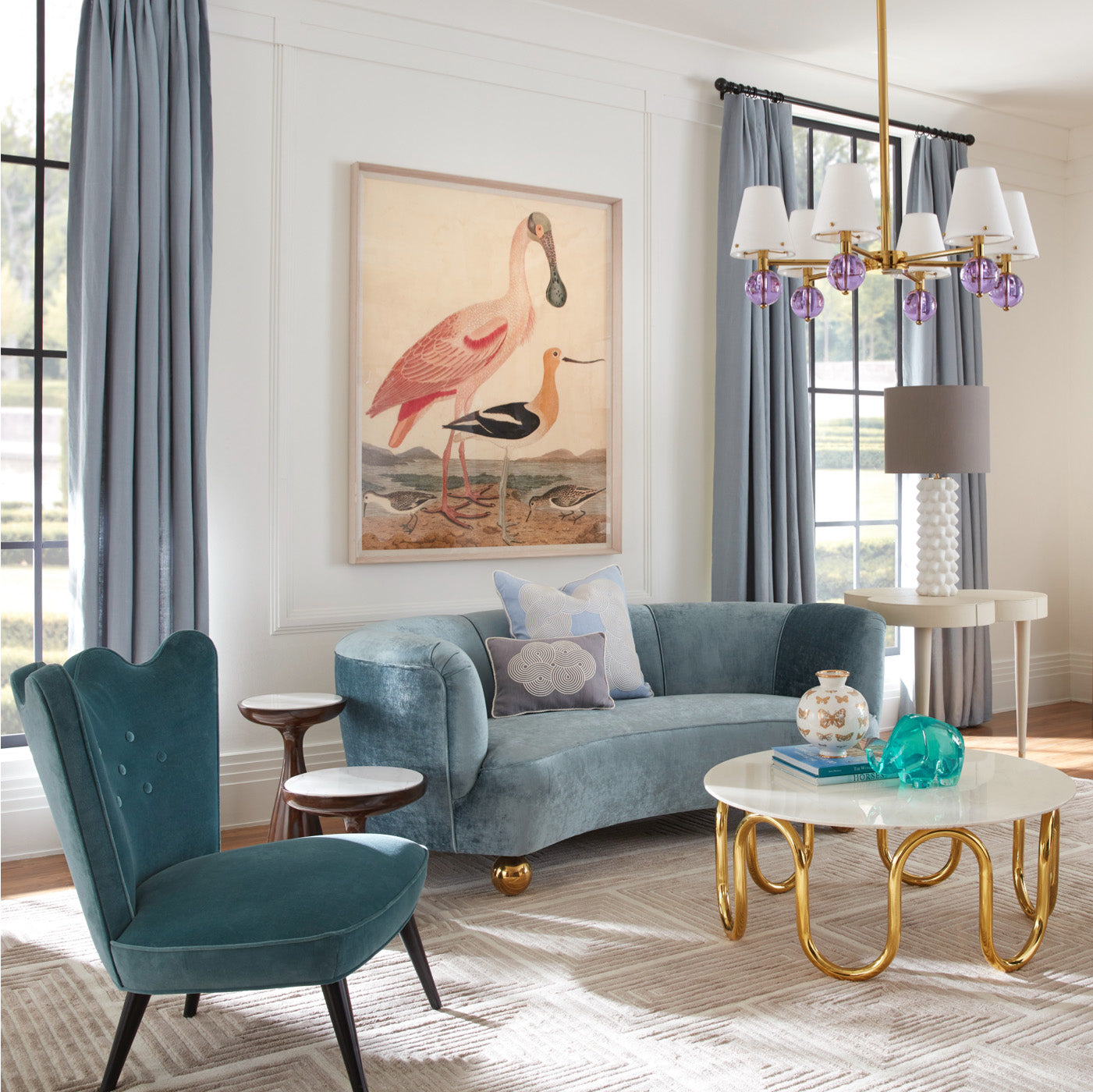 ripple slipper chair parker curved sofa scalinatella cocktail table - styled view