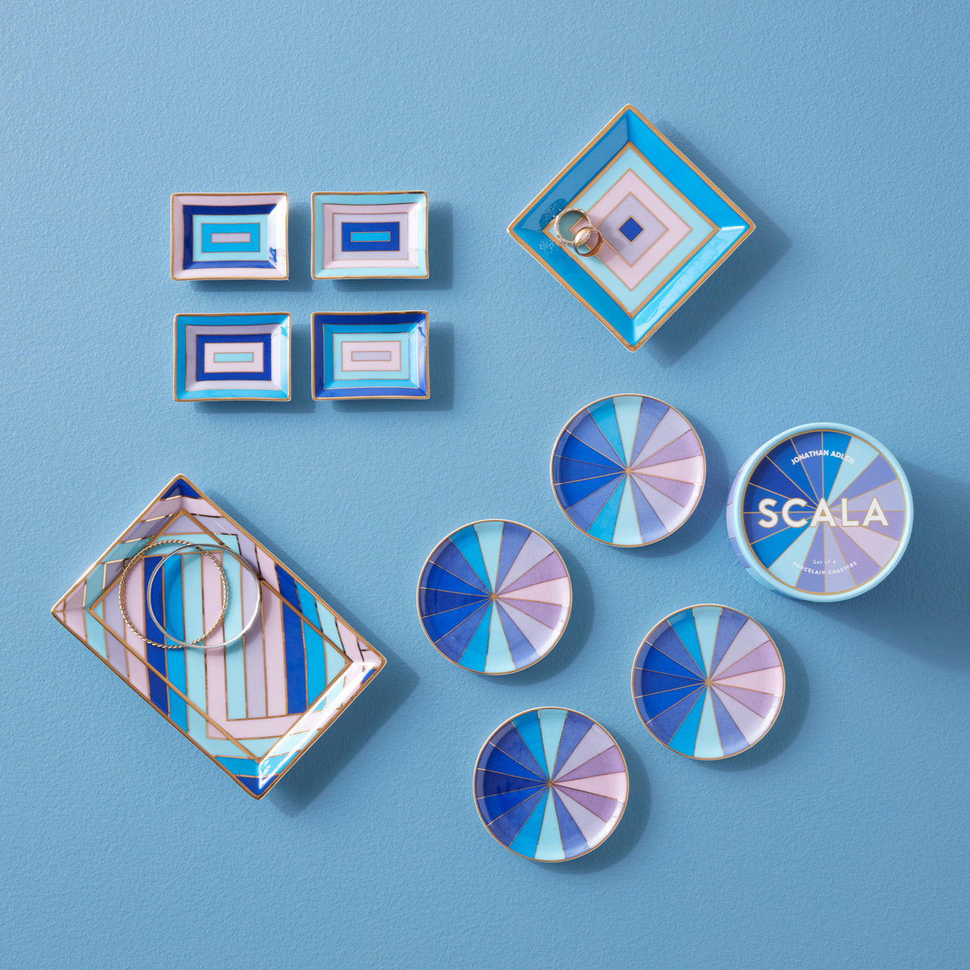 scala porcelain collection trays coaster sets - styled view