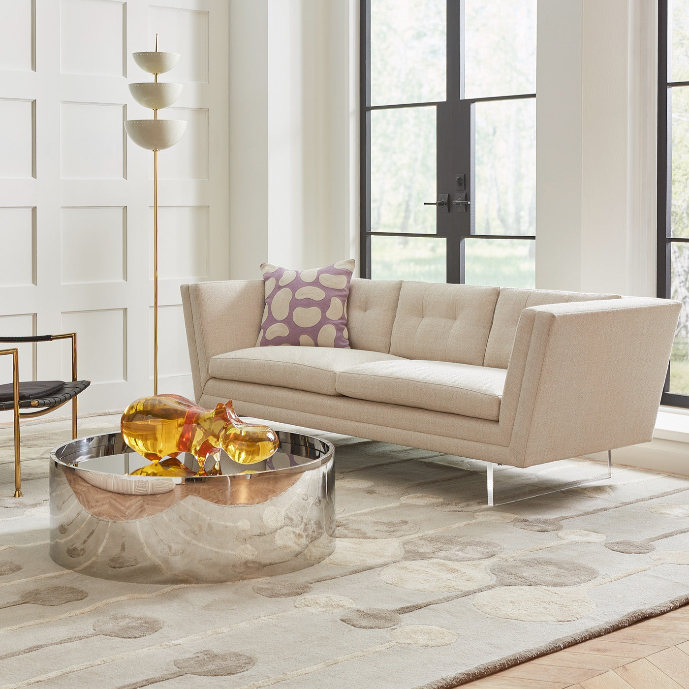 sebastian sofa alphaville cocktail table lisbon torchiere - styled view