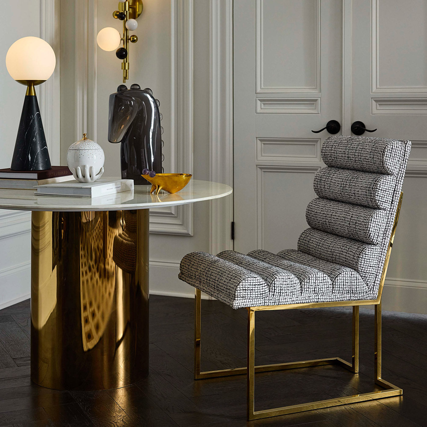 Channeled Goldfinger Dining Chair with Chambeige - styled view