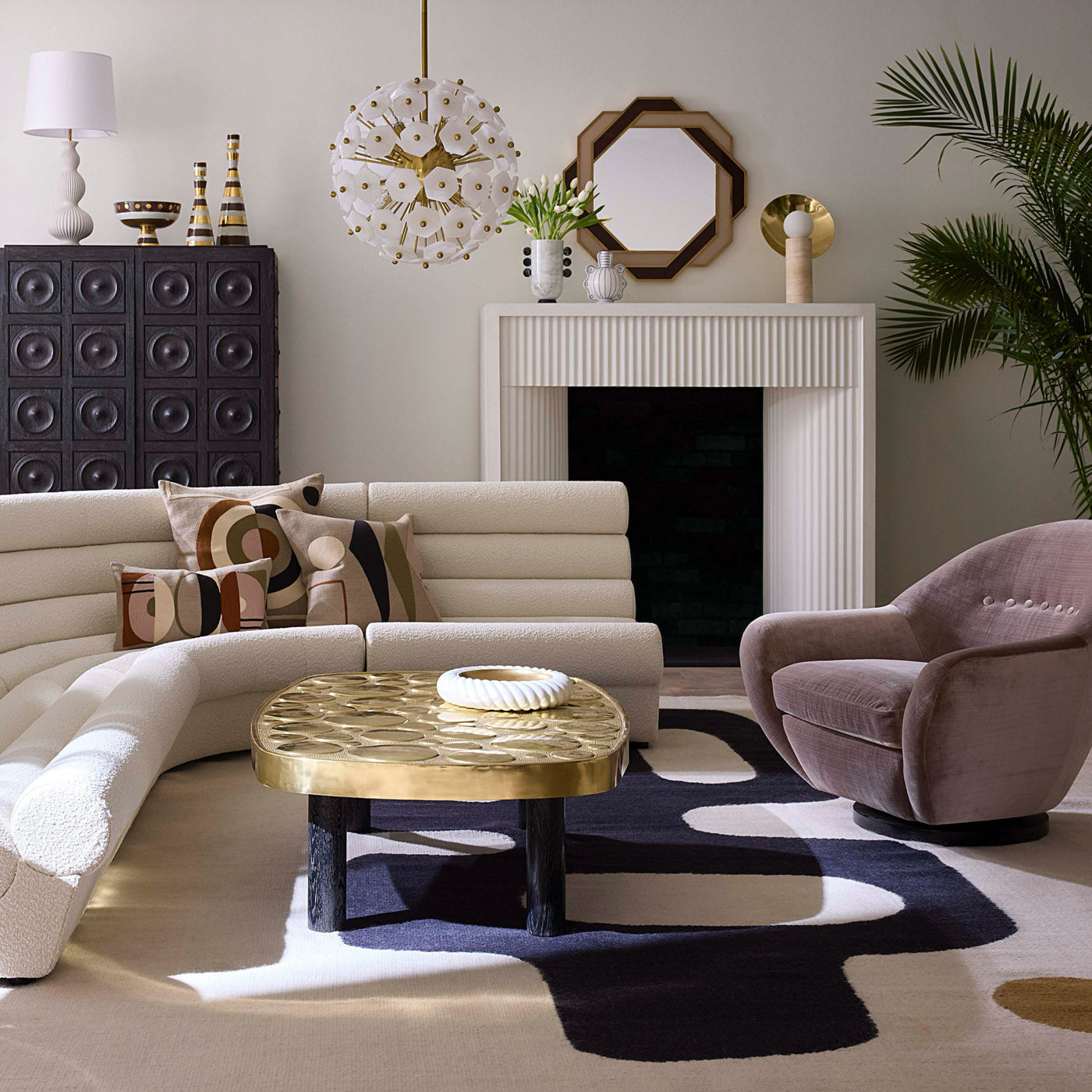 Halo Travertine Table Lamp - styled view