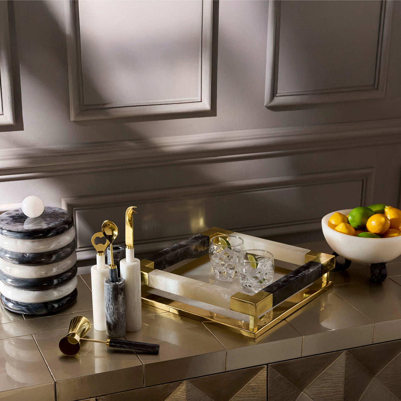 Mustique Black & White Barware Set - opened view