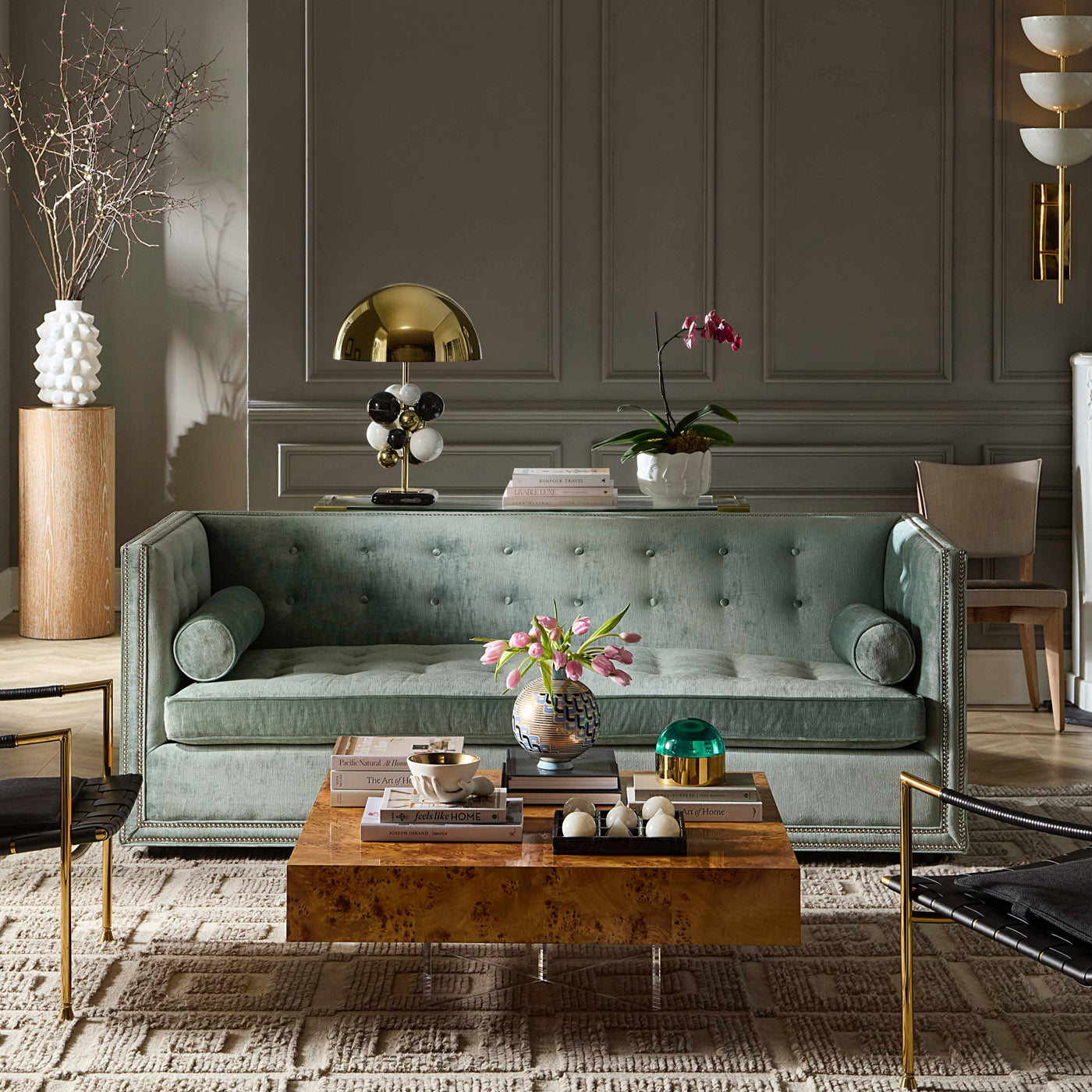 Globo Table Lamp with Lampert Sleeper Sofa - styled view