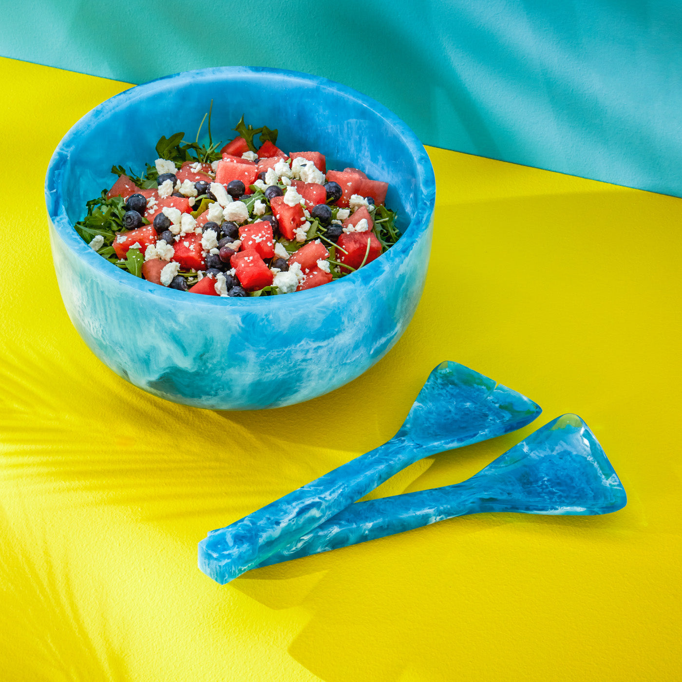 mustique salad bowl and serving set - styled view 1