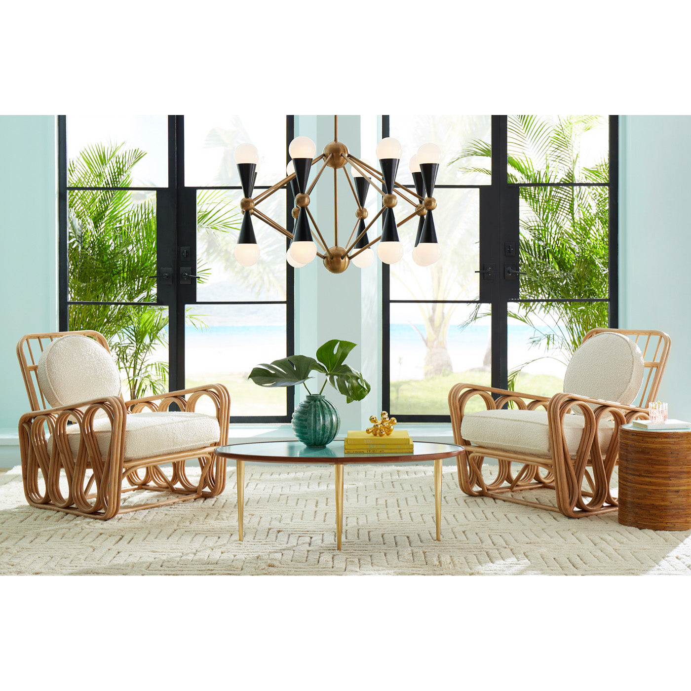 caracas 16-light chandelier riviera lounge chairs monterey cocktail table - styled view