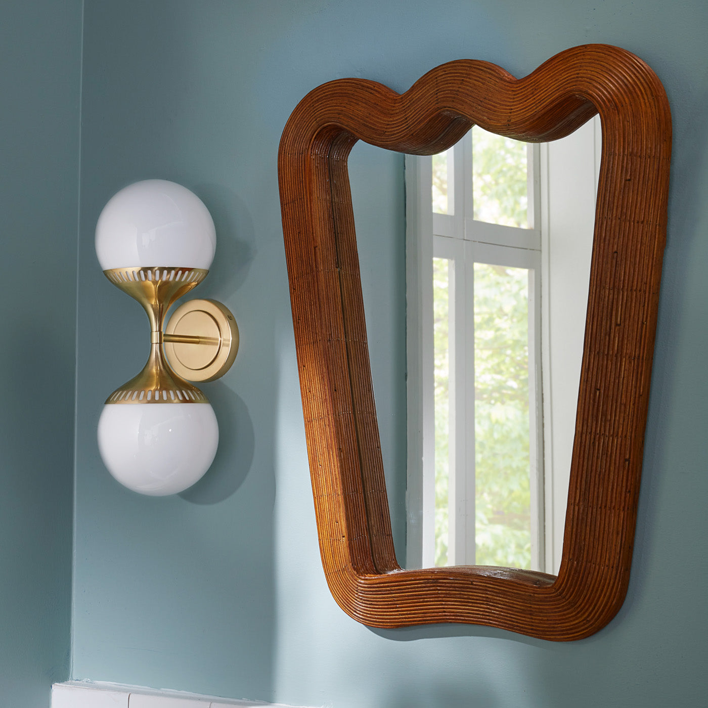 rio end on end sconce nickel riviera ripple mirror - styled view