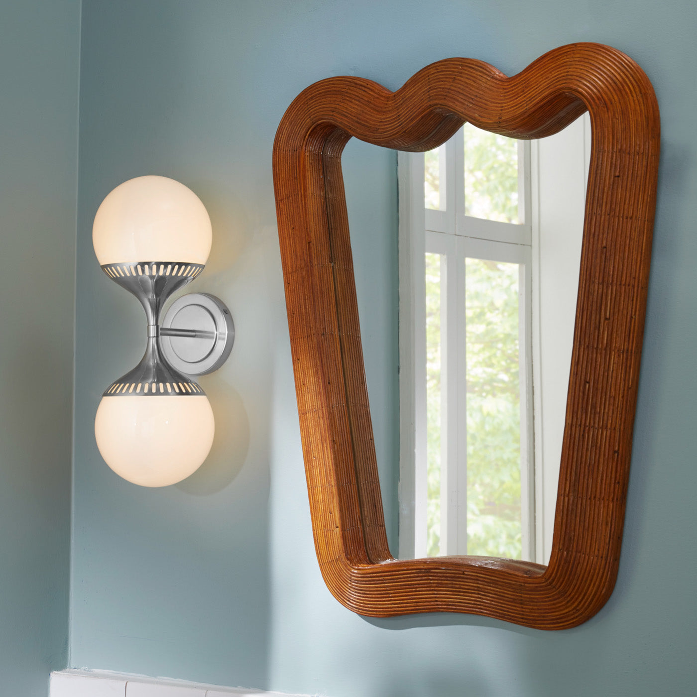 rio end on end sconce brass riviera ripple mirror - styled view