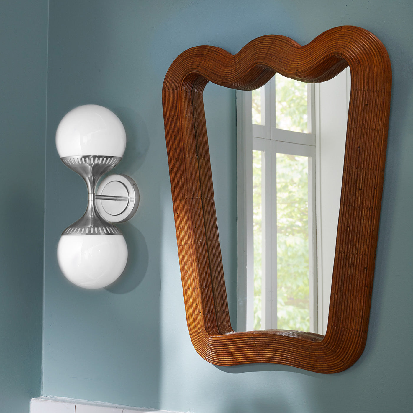 rio end on end sconce brass riviera ripple mirror - styled view