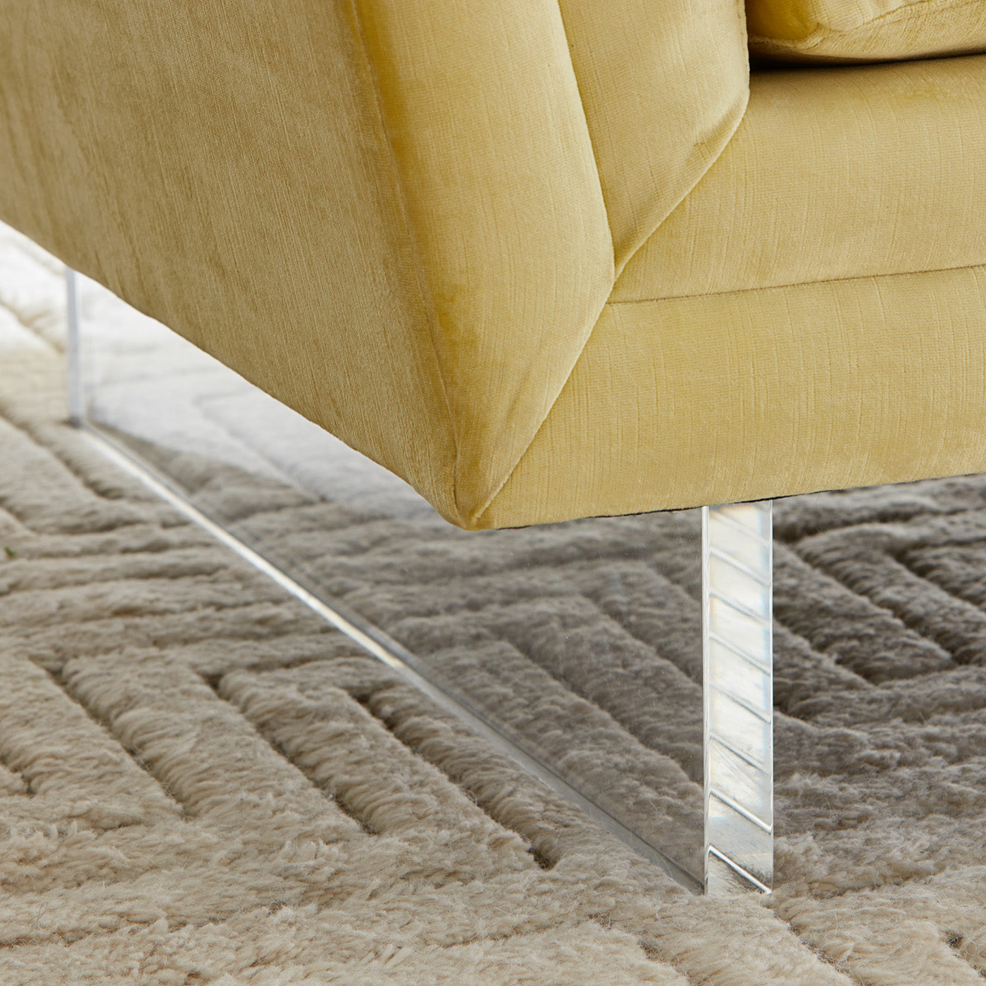 sebastian apartment sofa brussels citron acrylic sleigh leg - detail view