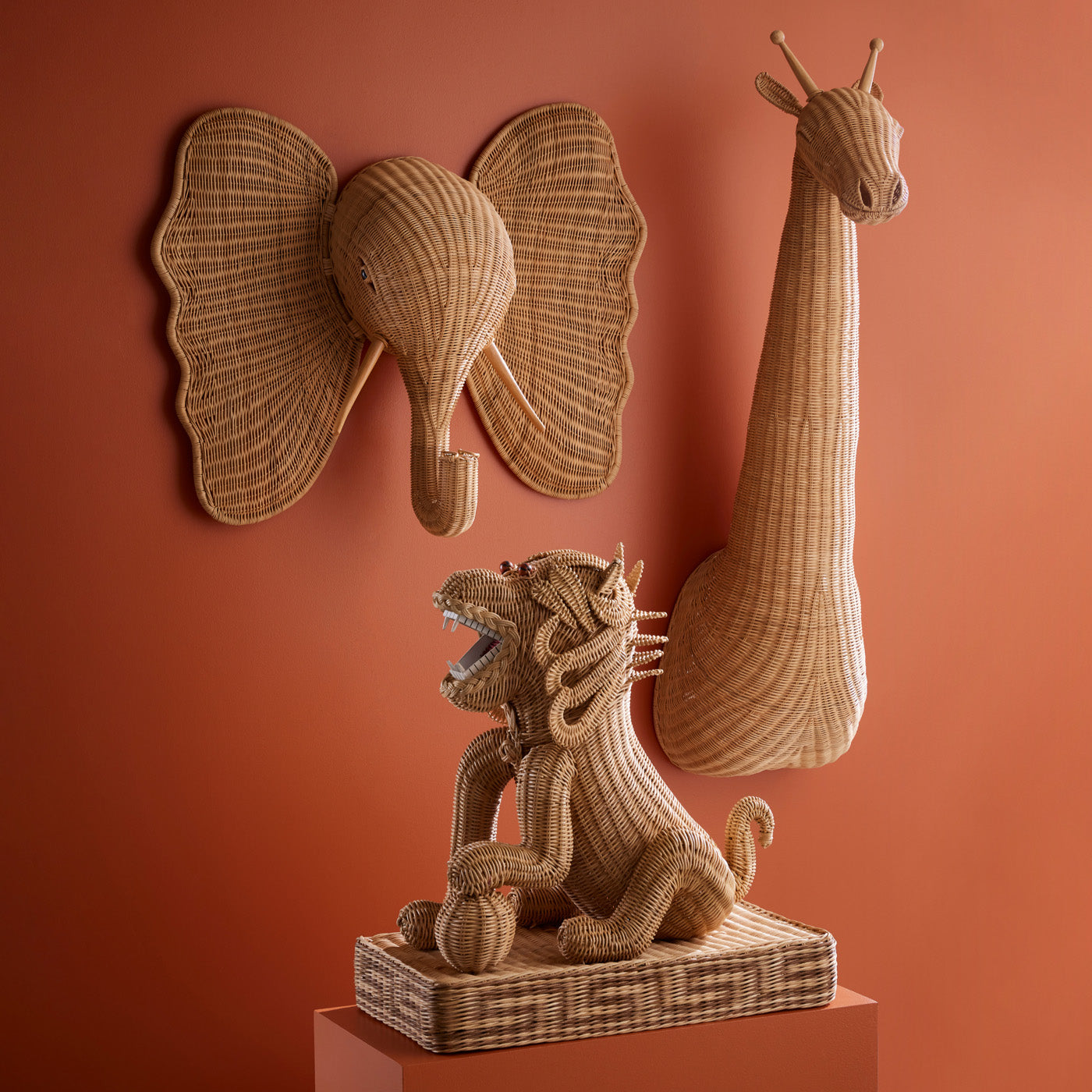 wicker animal sculpture wall art collection - styled view 1