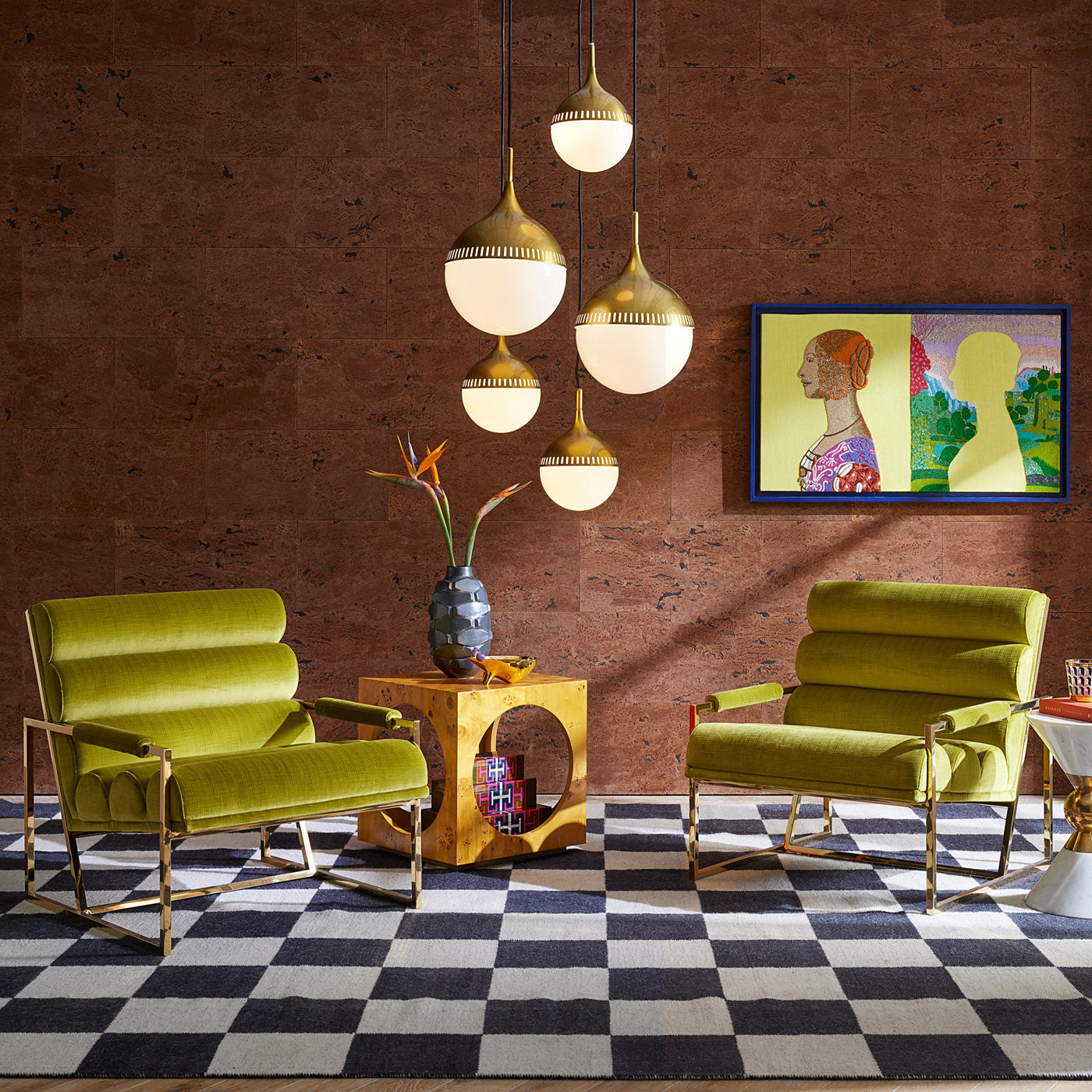 Rio Multi Arm Chandelier with Goldfinger Lounge Chair