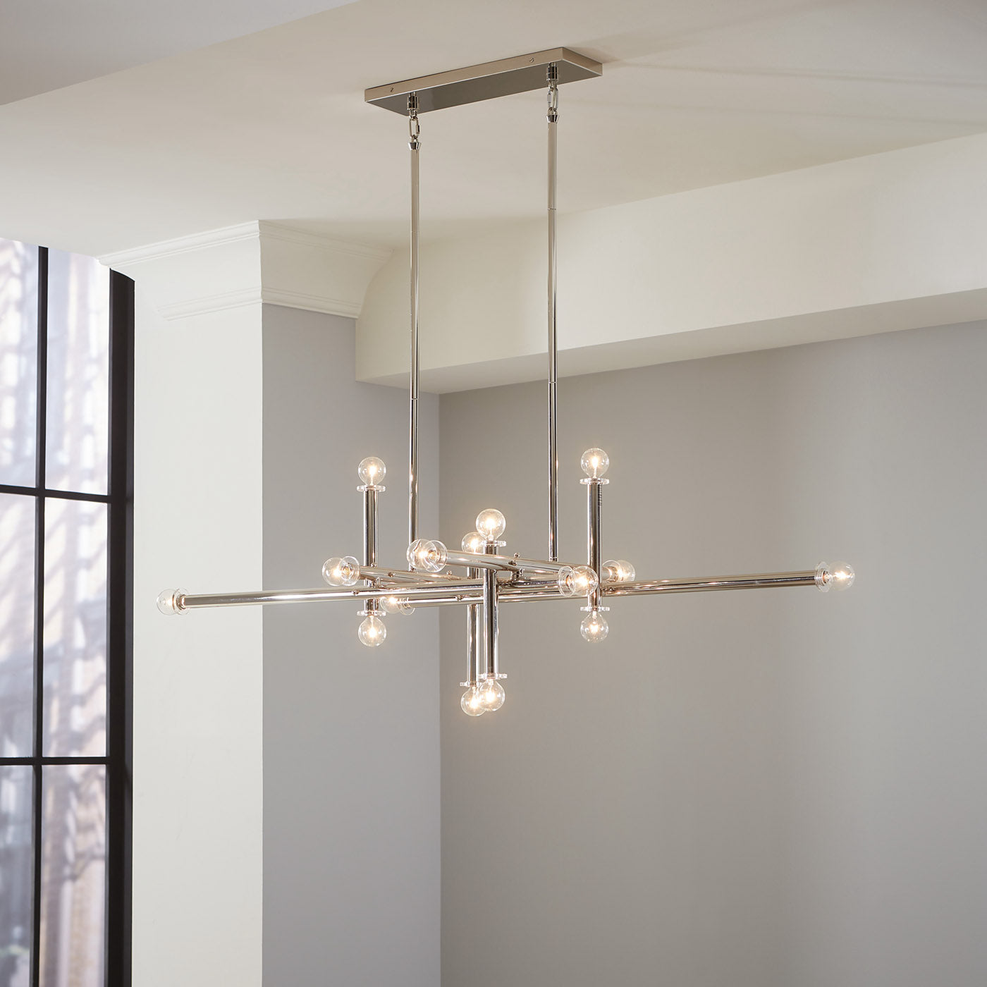 milano linear chandelier nickel - styled view