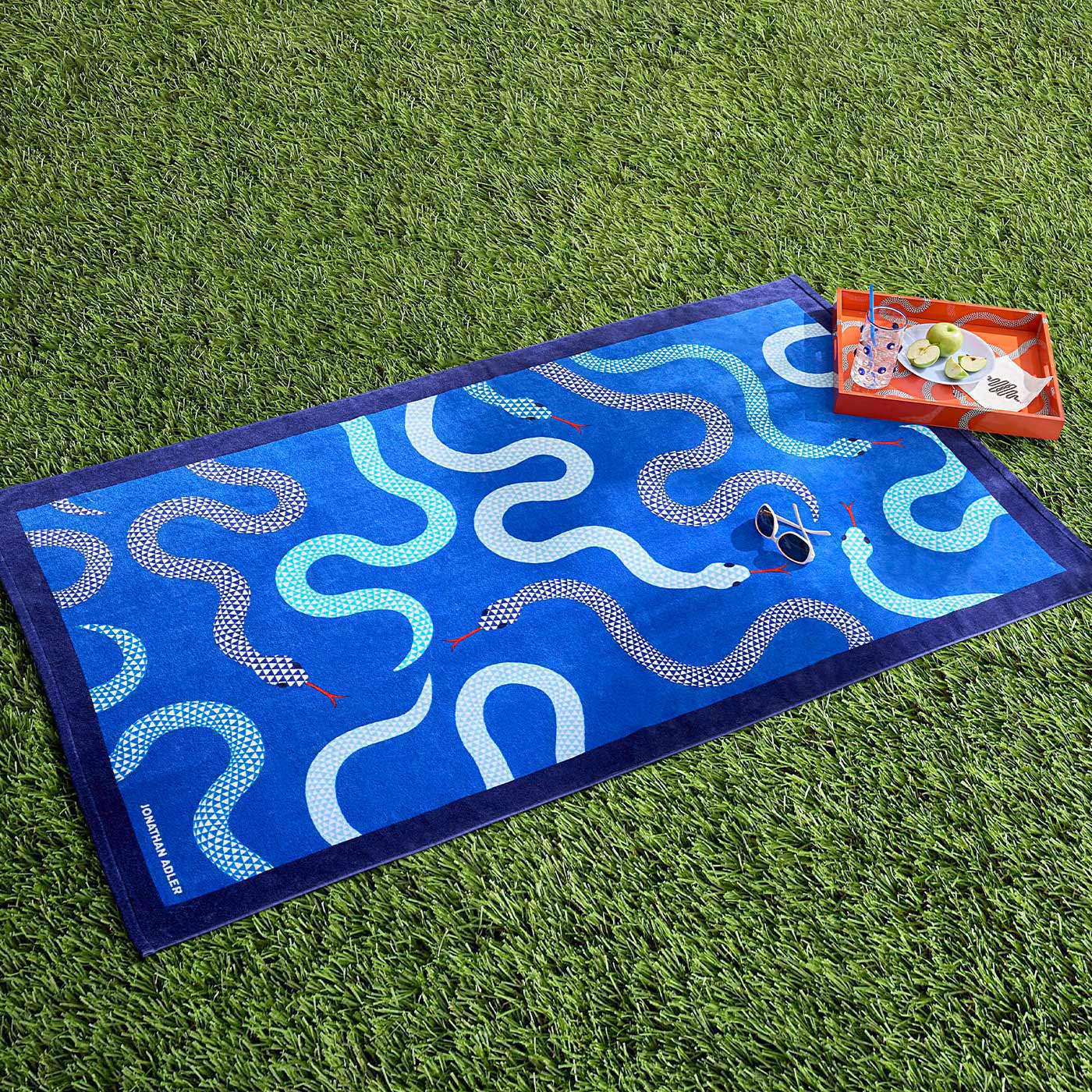 snake cocktail napkin black and white with beach towel styled shot