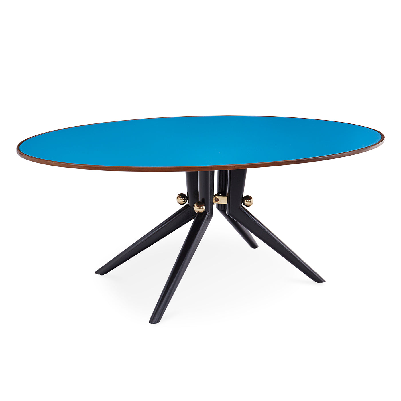 trocadero dining table turquoise glass top mahogany edge ebonized mahogany legs - front view