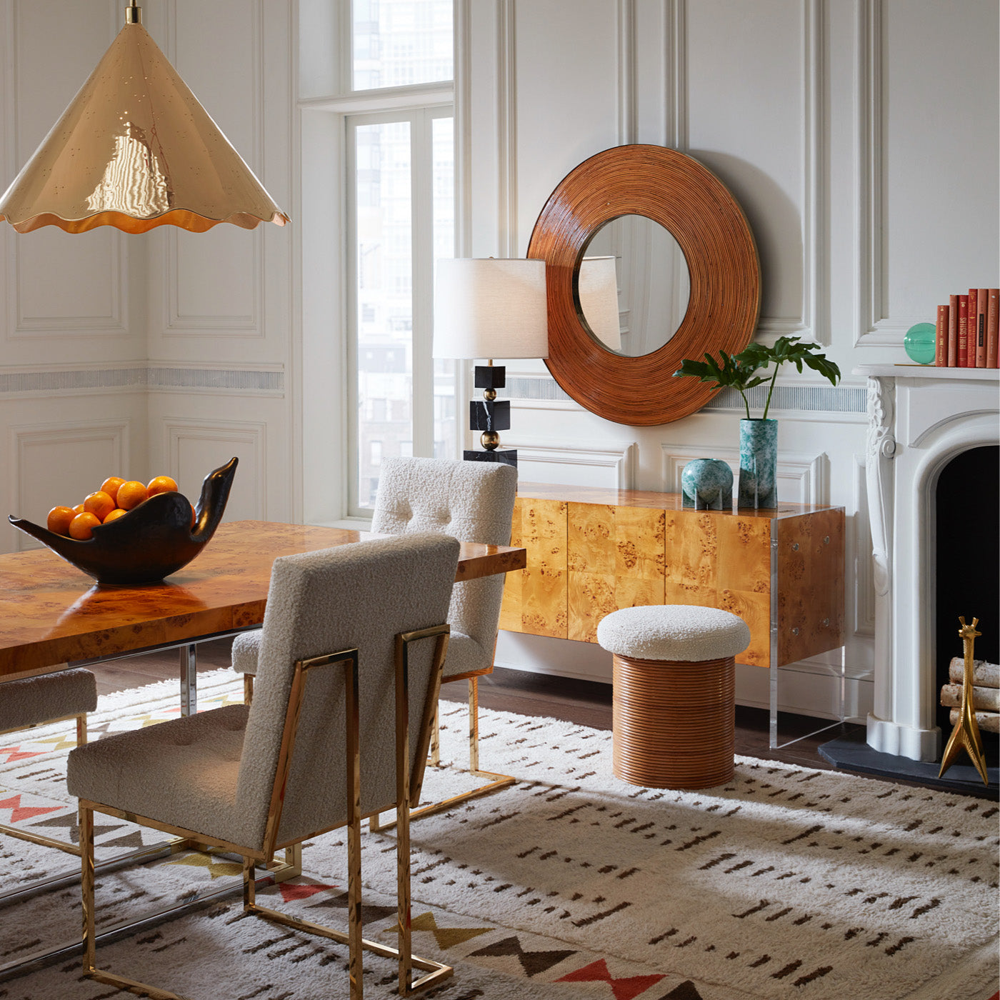 bond credenza riviera mirror dining room - styled view