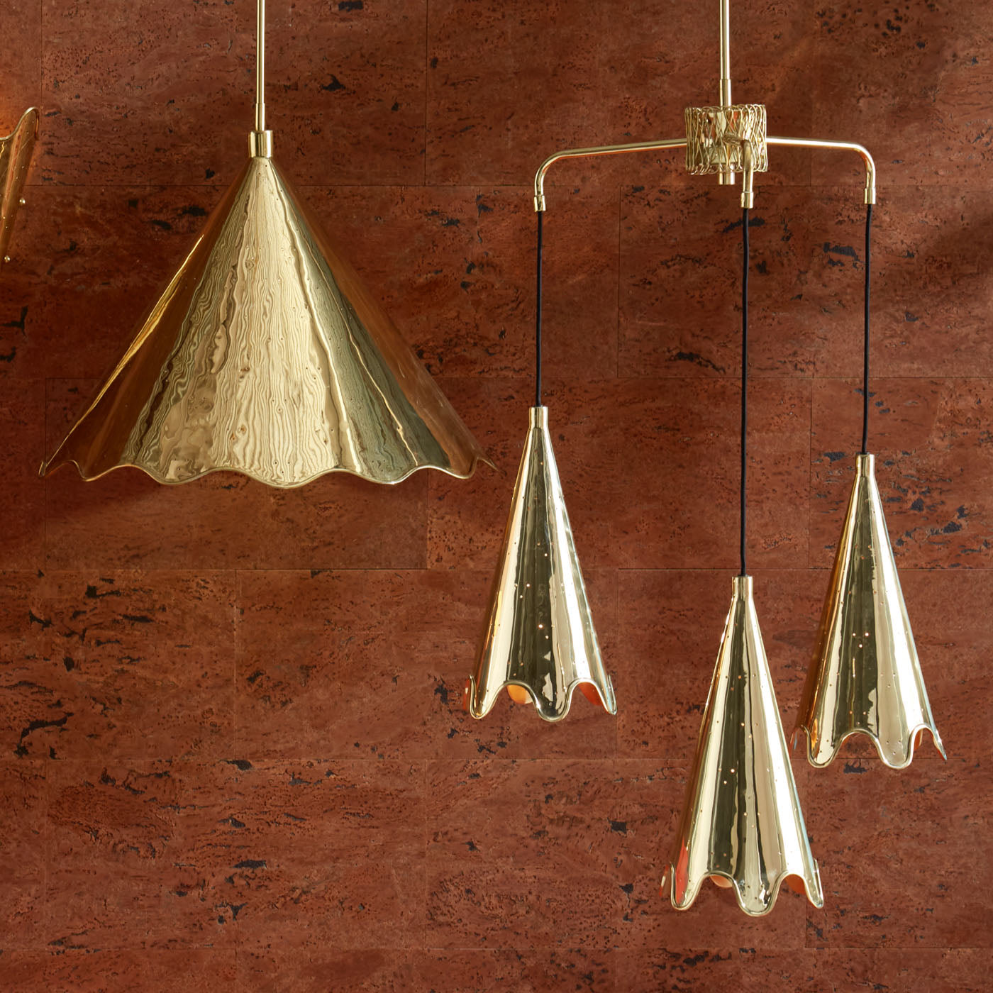 large brass ripple pendant jacques dining table maxime dining chairs - styled view