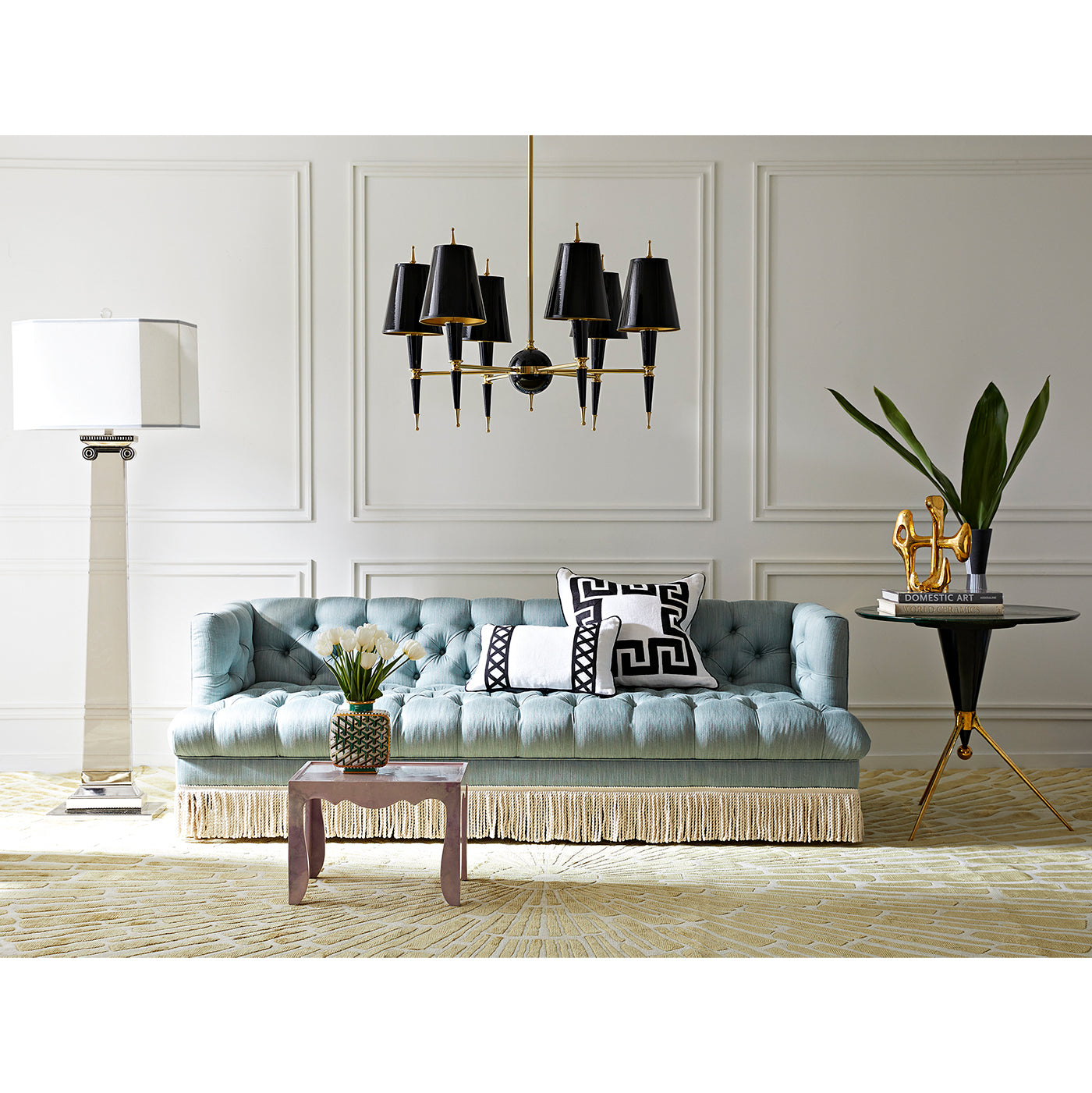 versailles chandelier with painted shade black - styled view