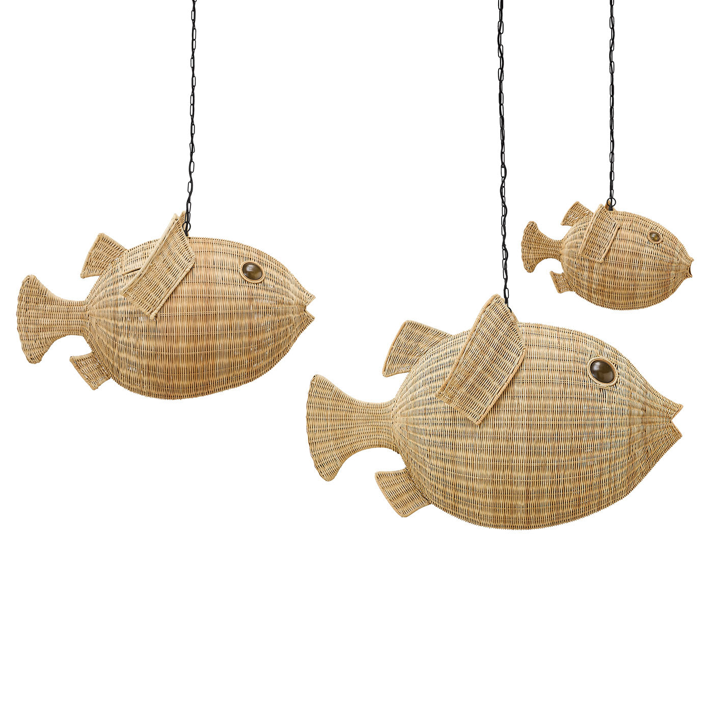 Wicker Blow Fish Pendant Large - light on front view
