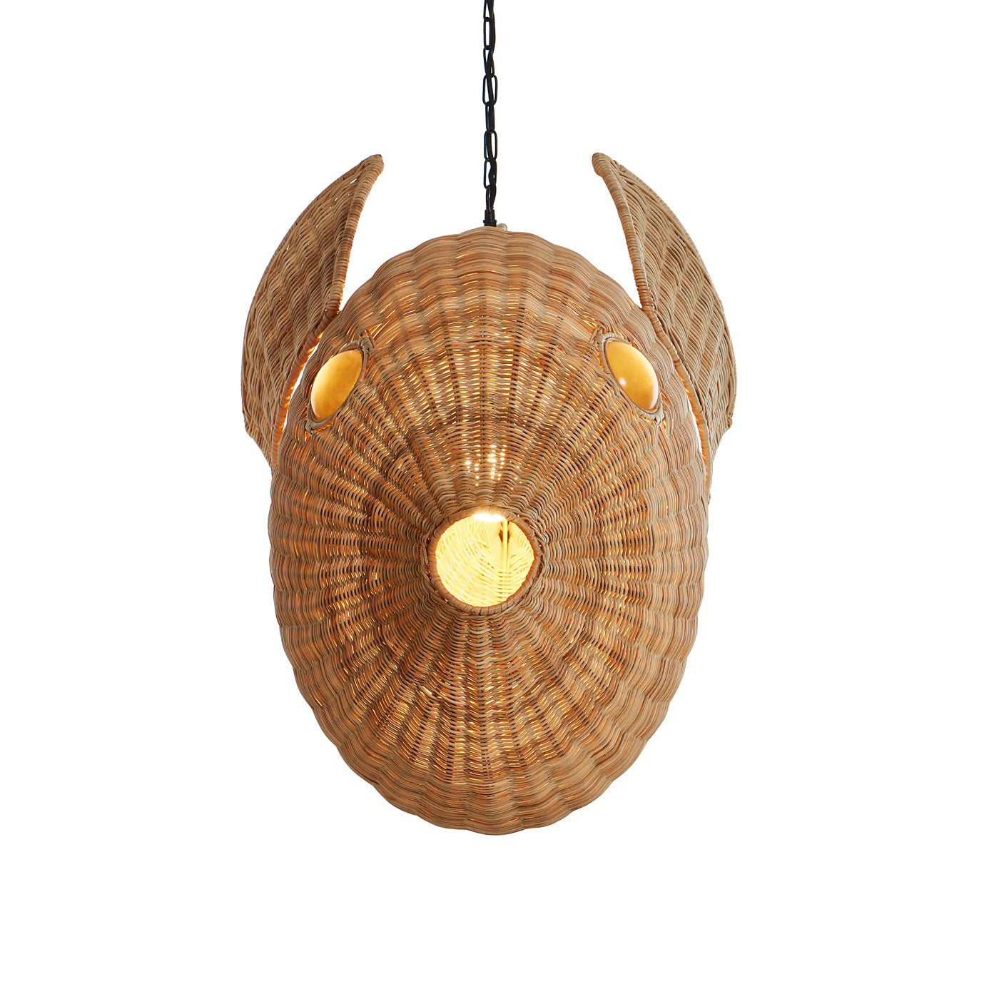 Wicker Blow Fish Pendant Large - light on angle view