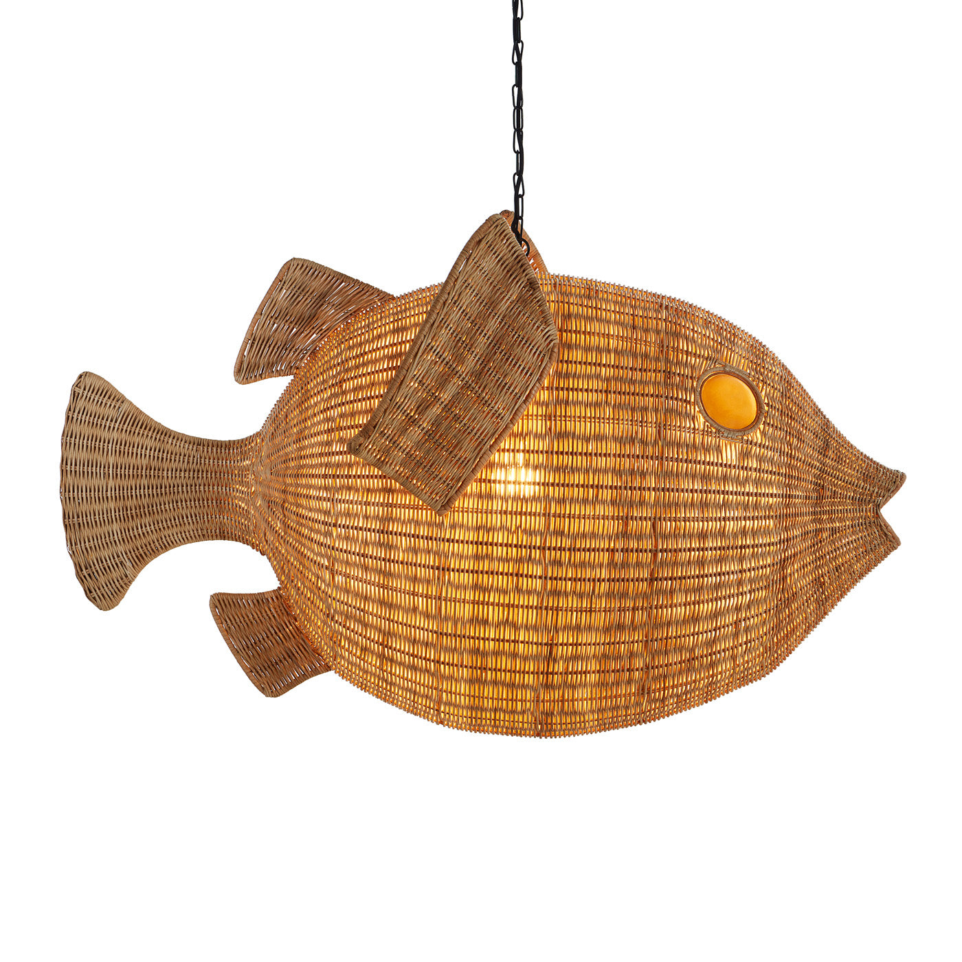Wicker Blow Fish Pendant Large - light on side view
