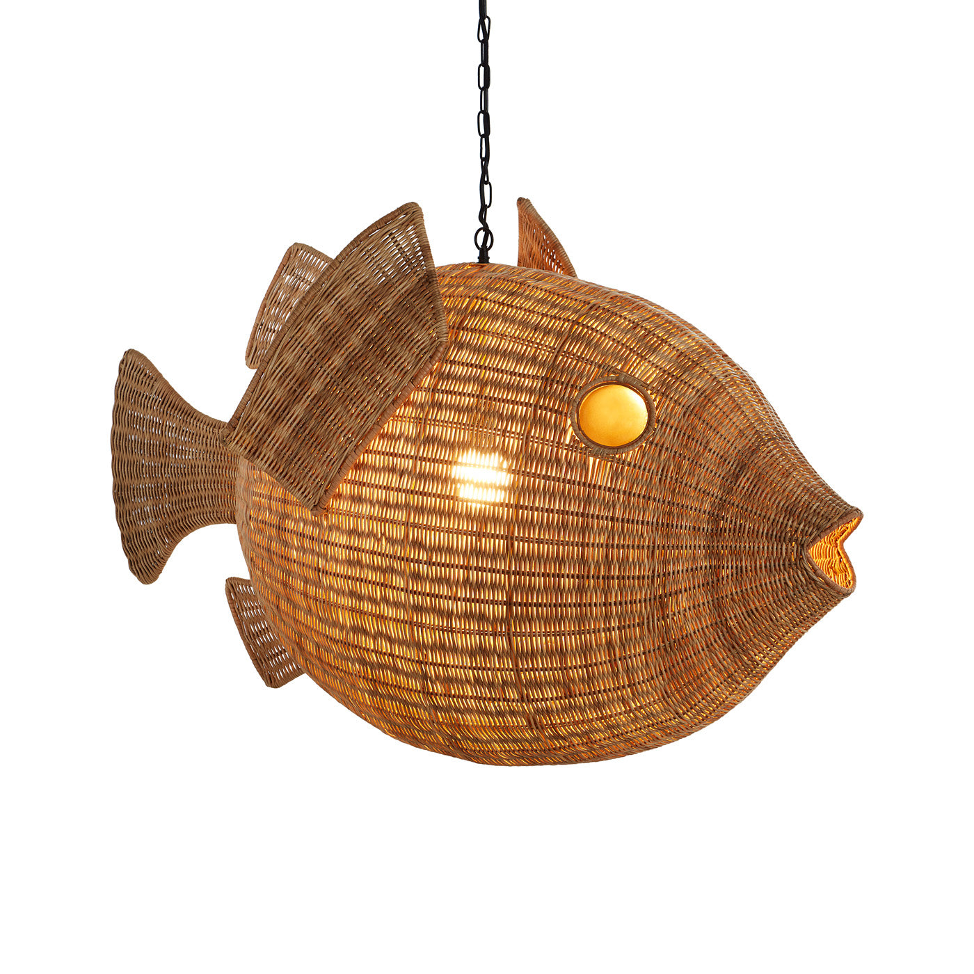 Wicker Blow Fish Pendant Large - light on details view