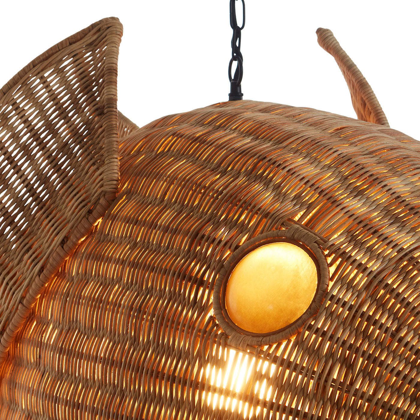 Wicker Blow Fish Pendant Large - light on group view