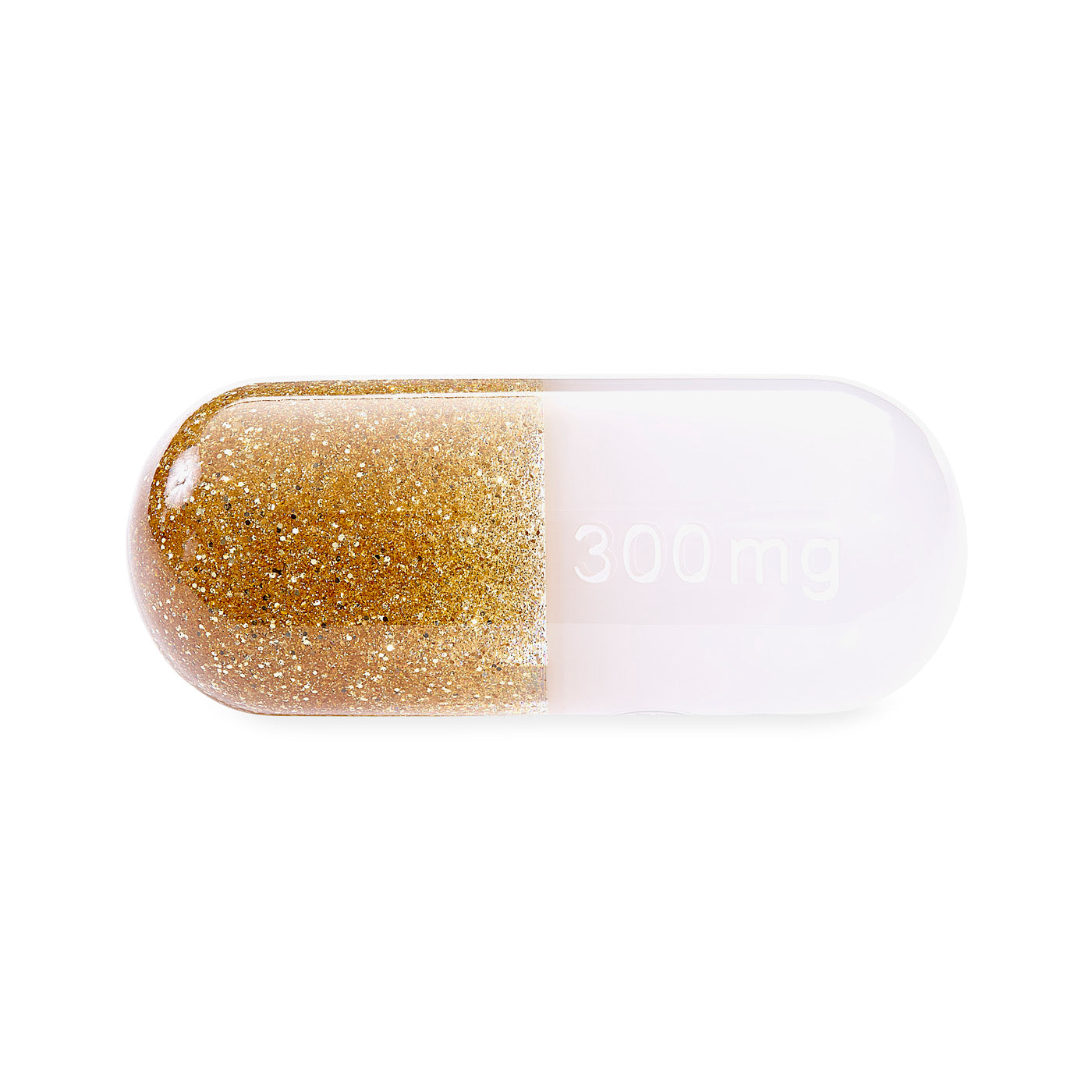 medium acrylic pill gold glitter - front view