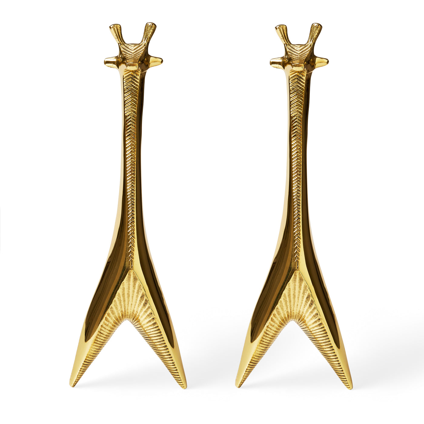 brass giraffe andirons gold - front view