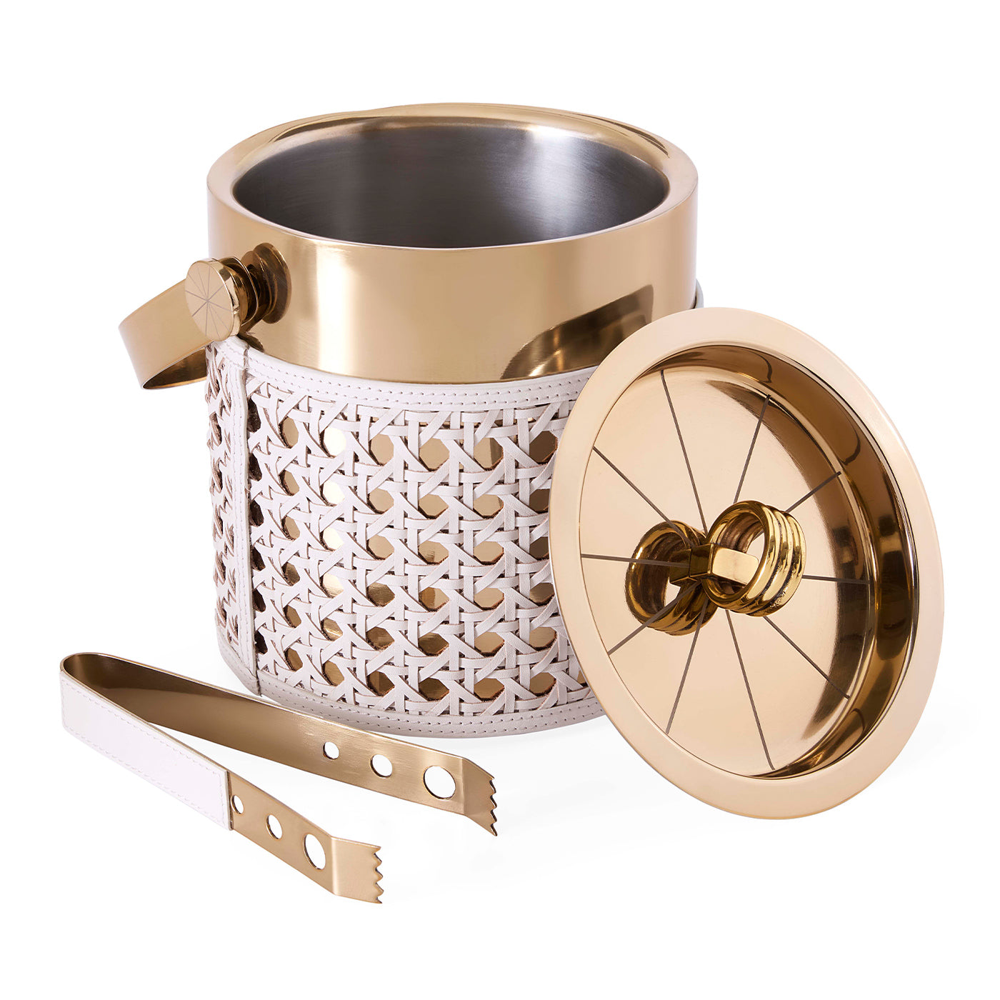 Basketweave Ice Bucket - opened view