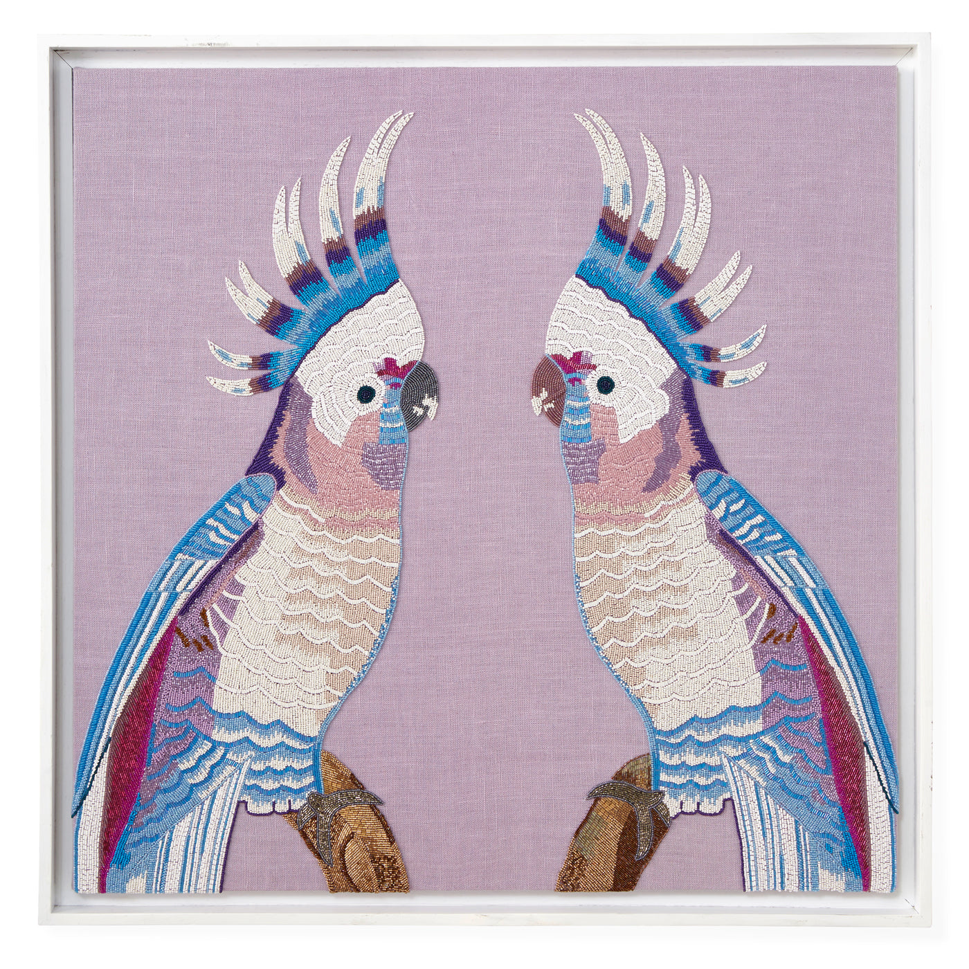 parrots beaded wall art glass beads pink blue purple - front view