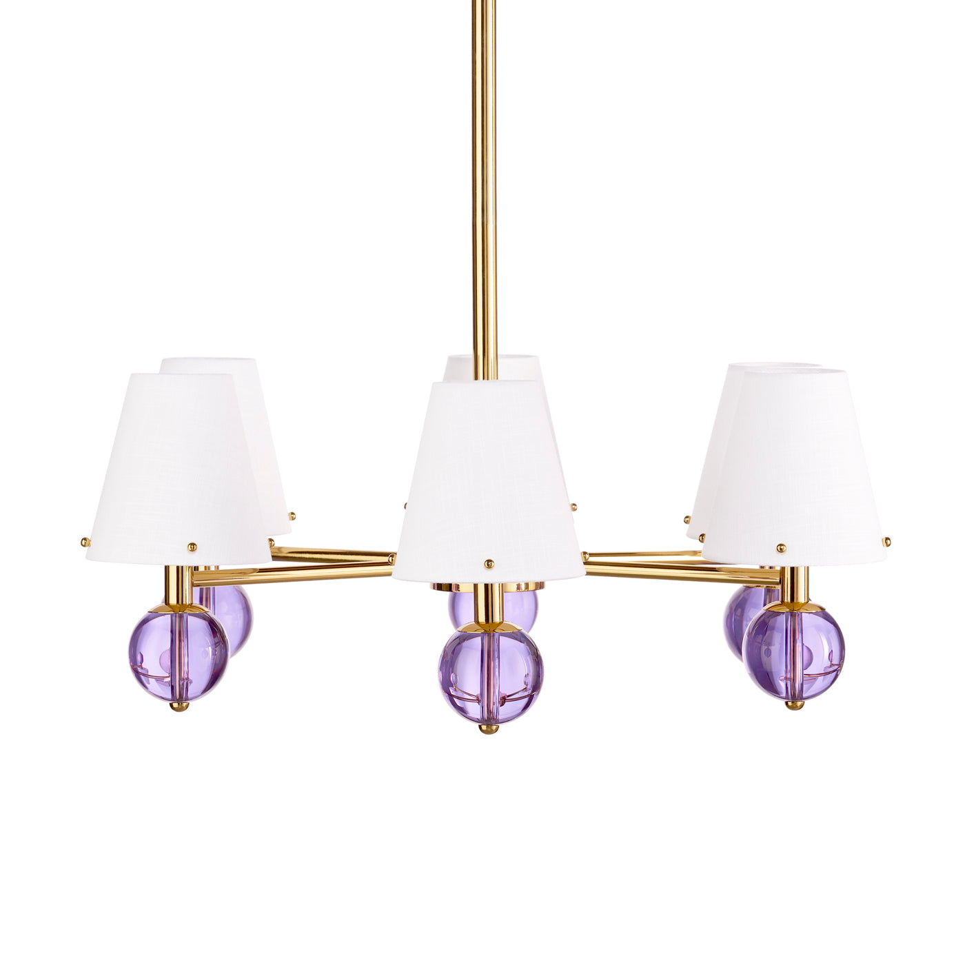 belvedere six light chandelier purple acrylic brass - front view
