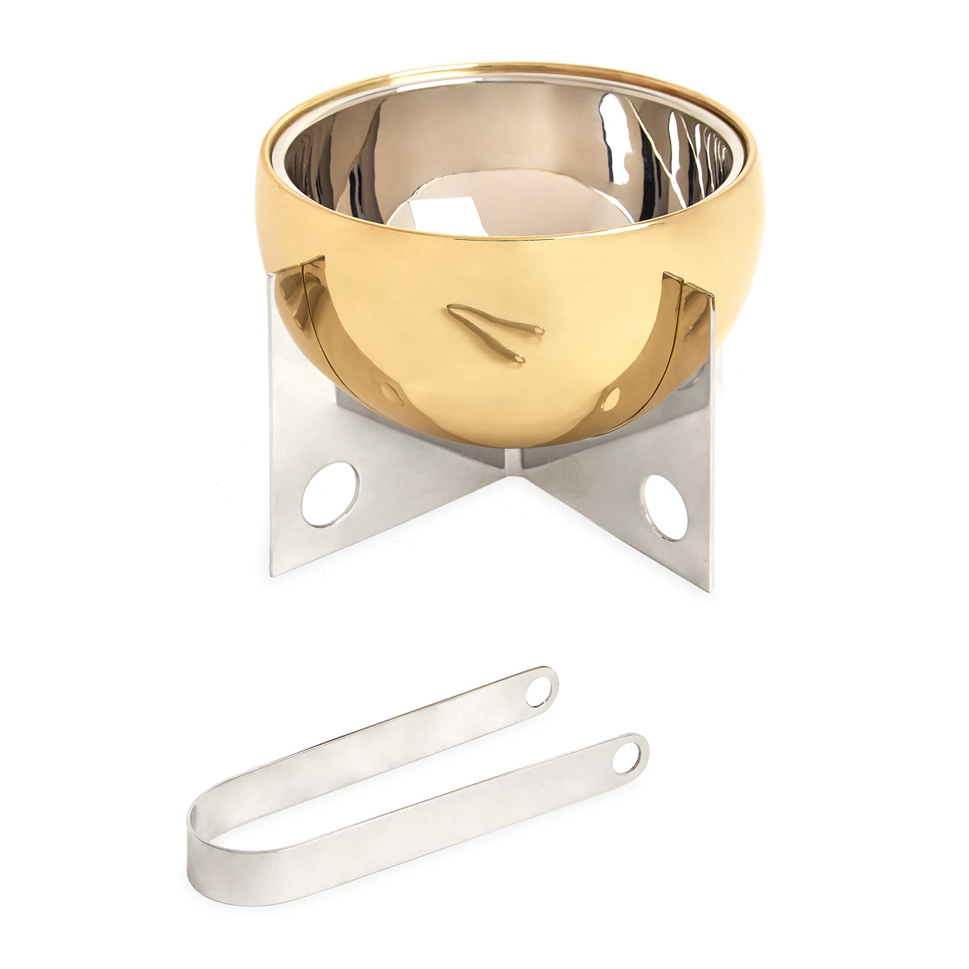 berlin ice bucket brass stainless steel with tongs - front view
