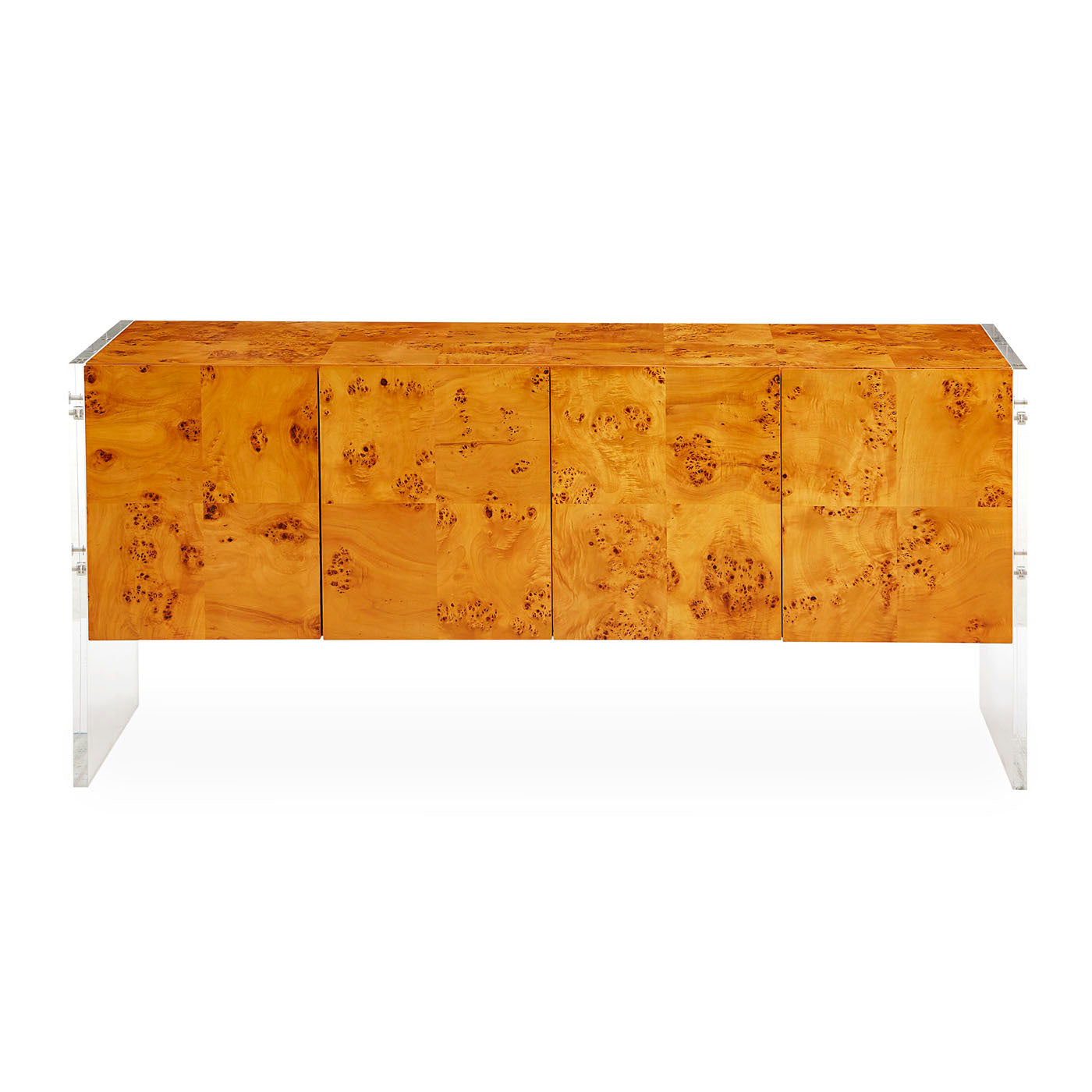 bond credenza burl wood clear acrylic frame - front view