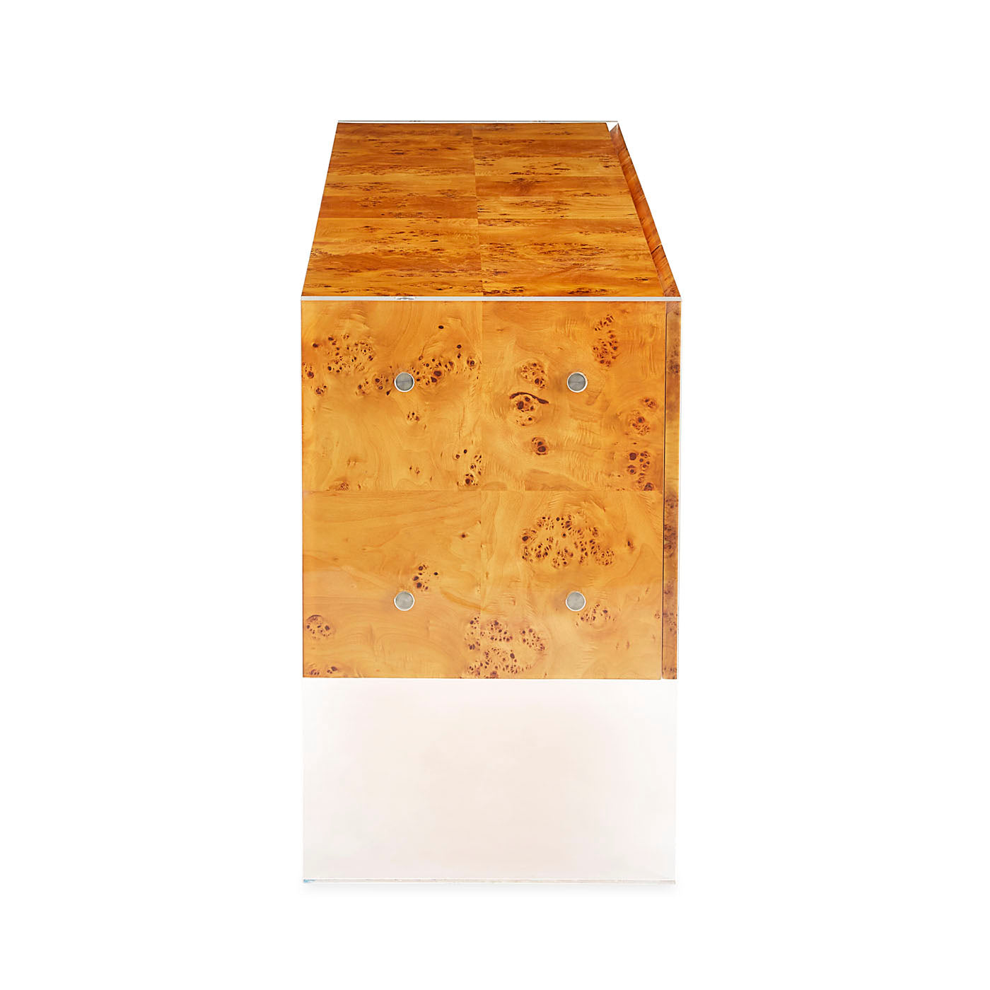 bond credenza burl wood clear acrylic frame - open angle view