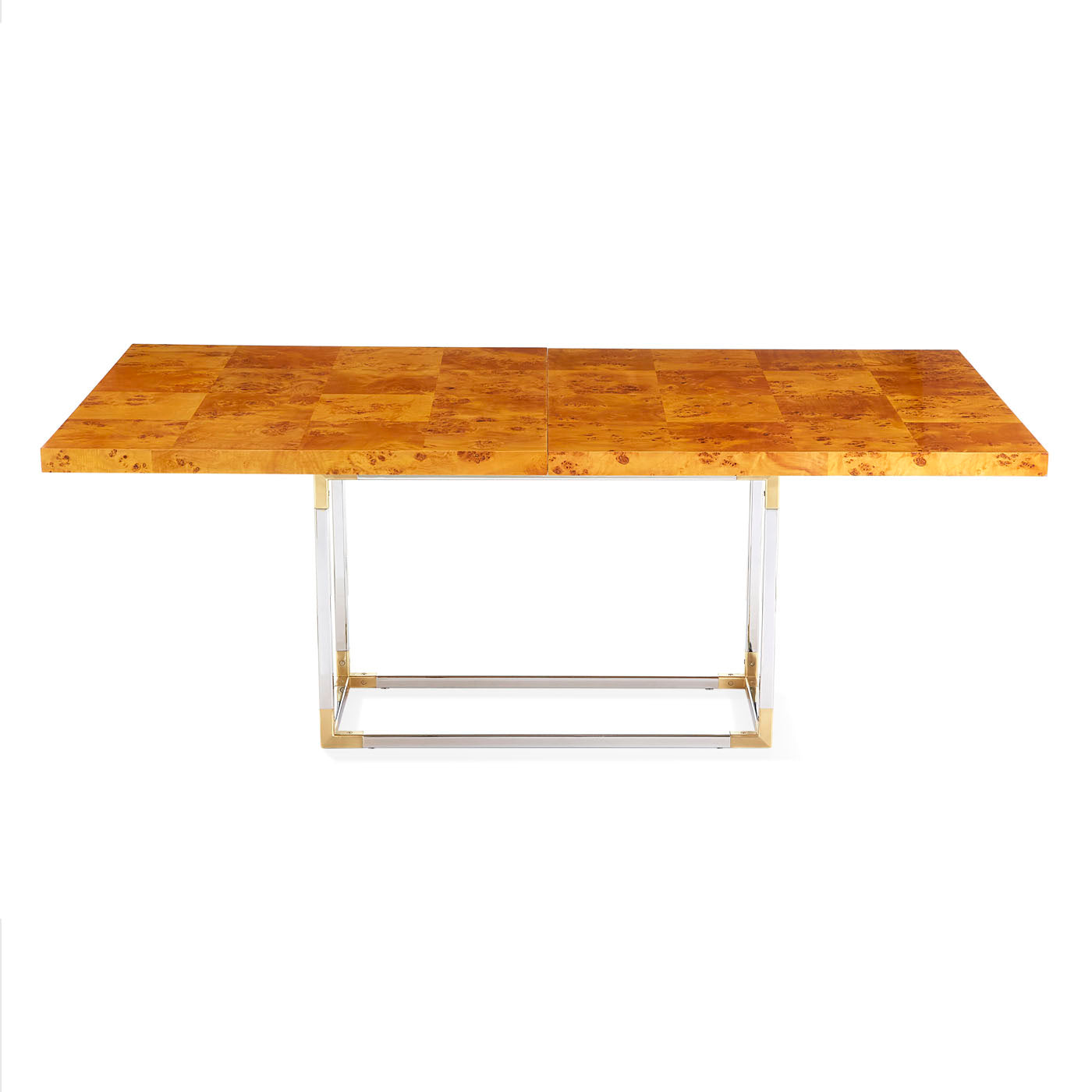 bond dining table burl wood nickel brass base - front view
