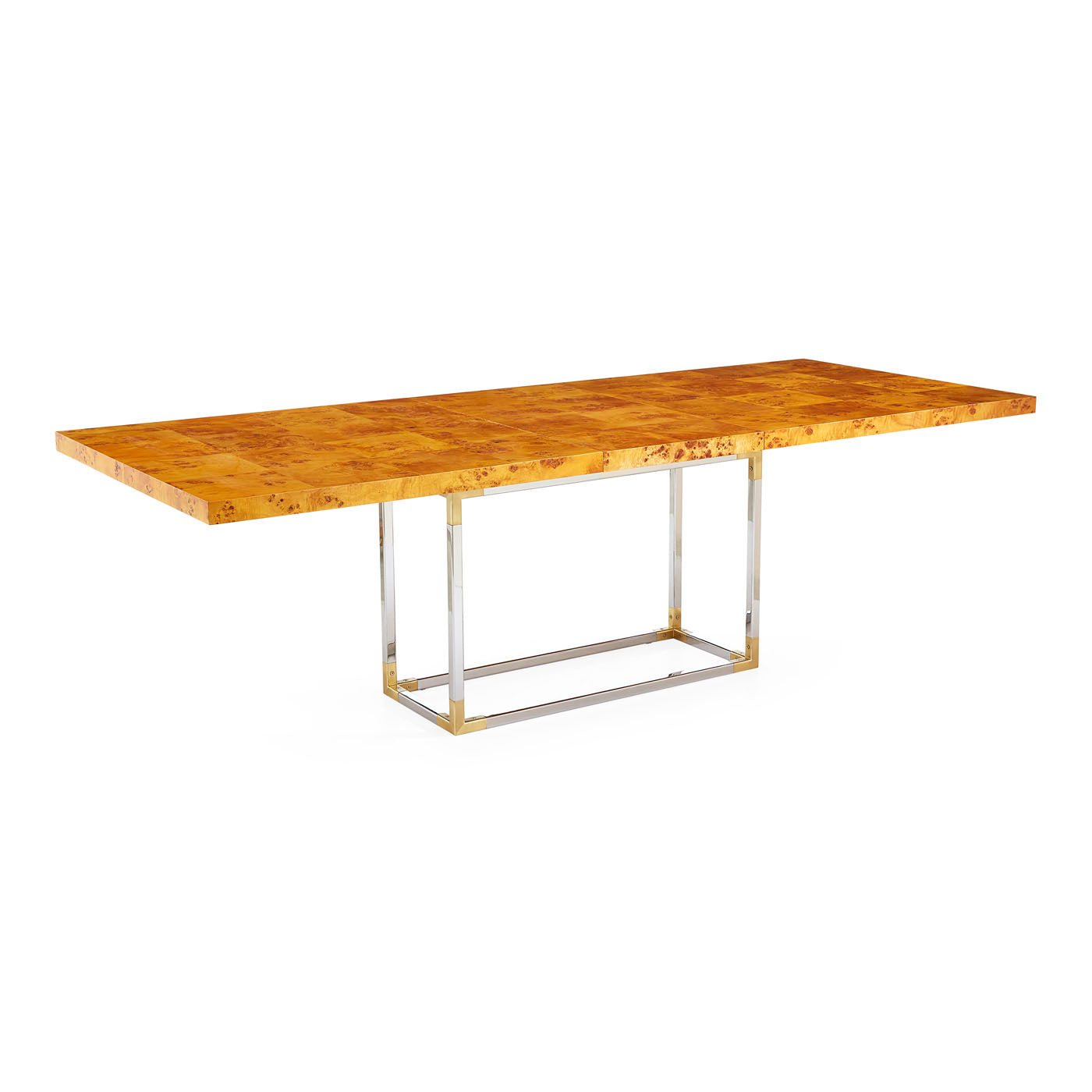 bond dining table burl wood nickel brass base with leaf - angle view