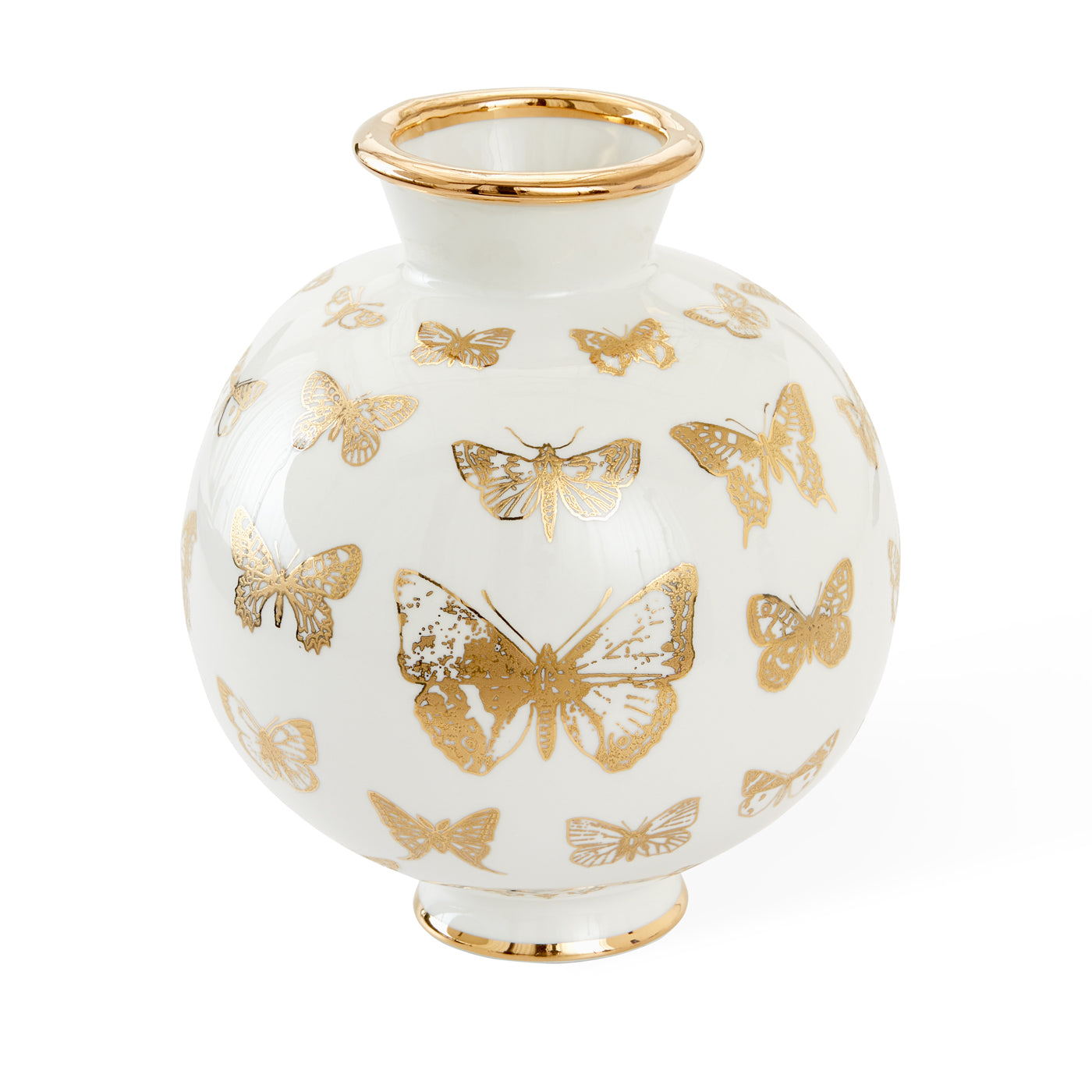 botanist butterfly round vase porcelain white accents gold - front view