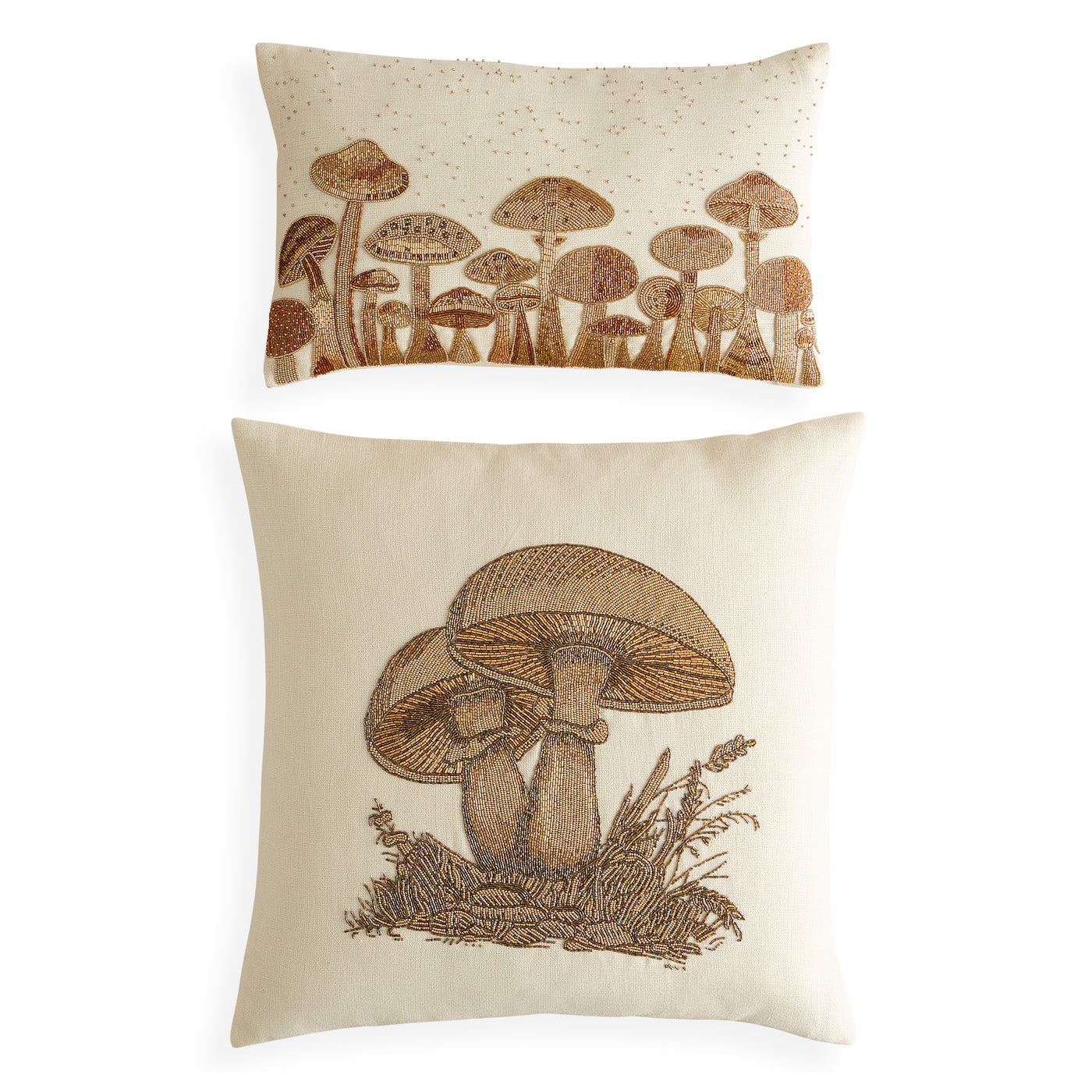 Botanist Large Mushrooms Beaded Pillow - group view