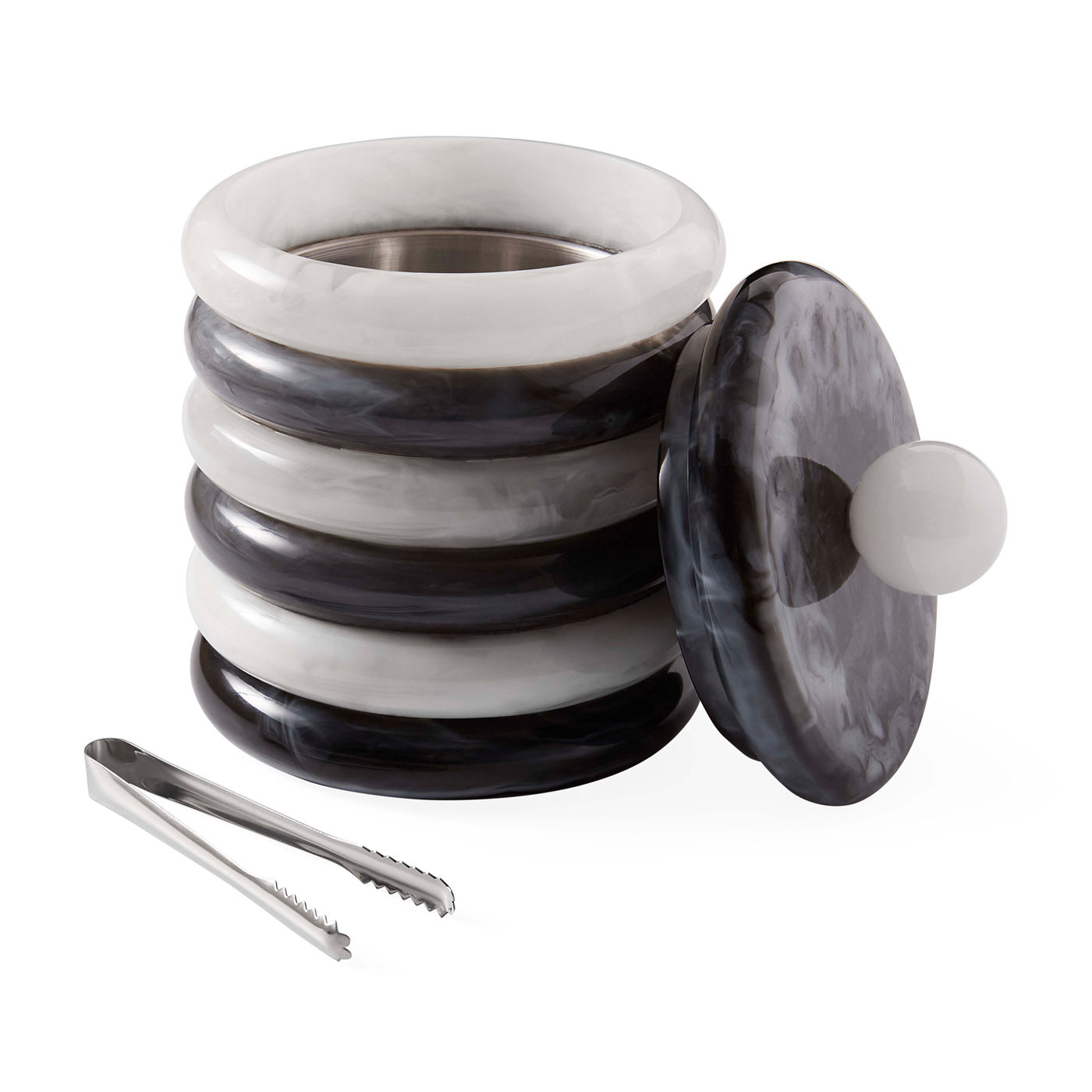 Mustique Black & White Ice Bucket - opened view