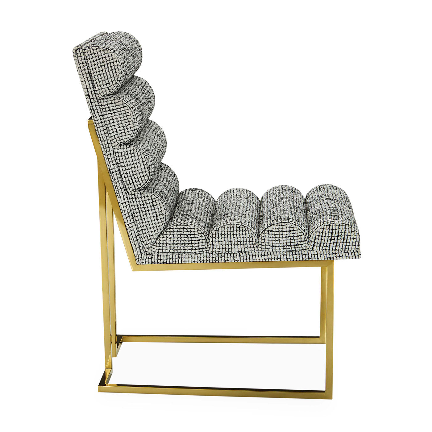Channeled Goldfinger Dining Chair in bw cross hatch - side view