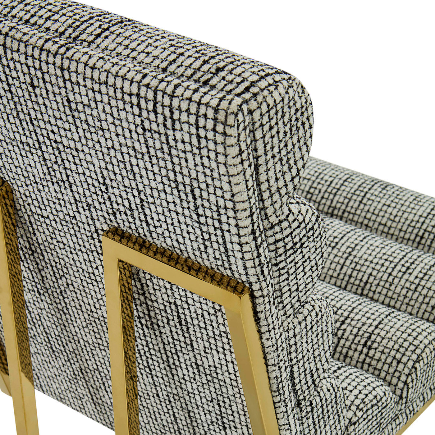Channeled Goldfinger Dining Chair in bw cross hatch - details view