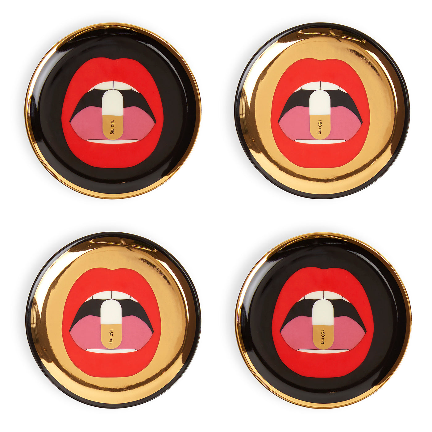 full dose coasters porcelain black red gold - view 1