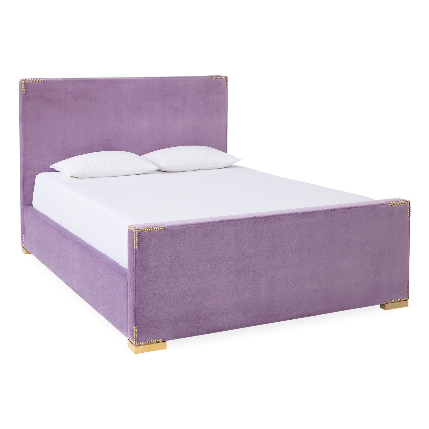 connery queen bed venice amethyst velvet brass feet - angle view