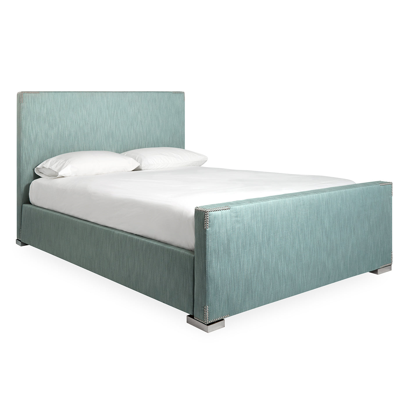 connery queen bed biarritz jade woven nickel nailhead trim - angle view