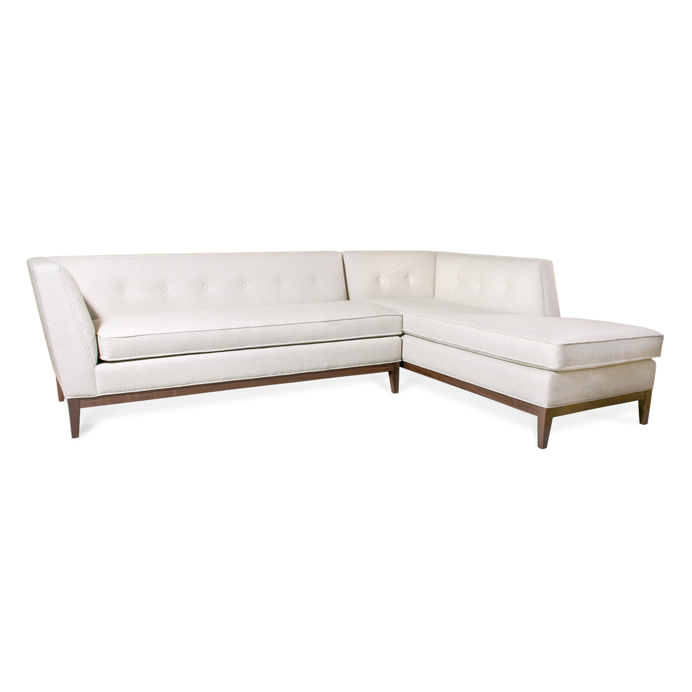 danner sectional right arm facing taingiers sand linen walnut base - angle view