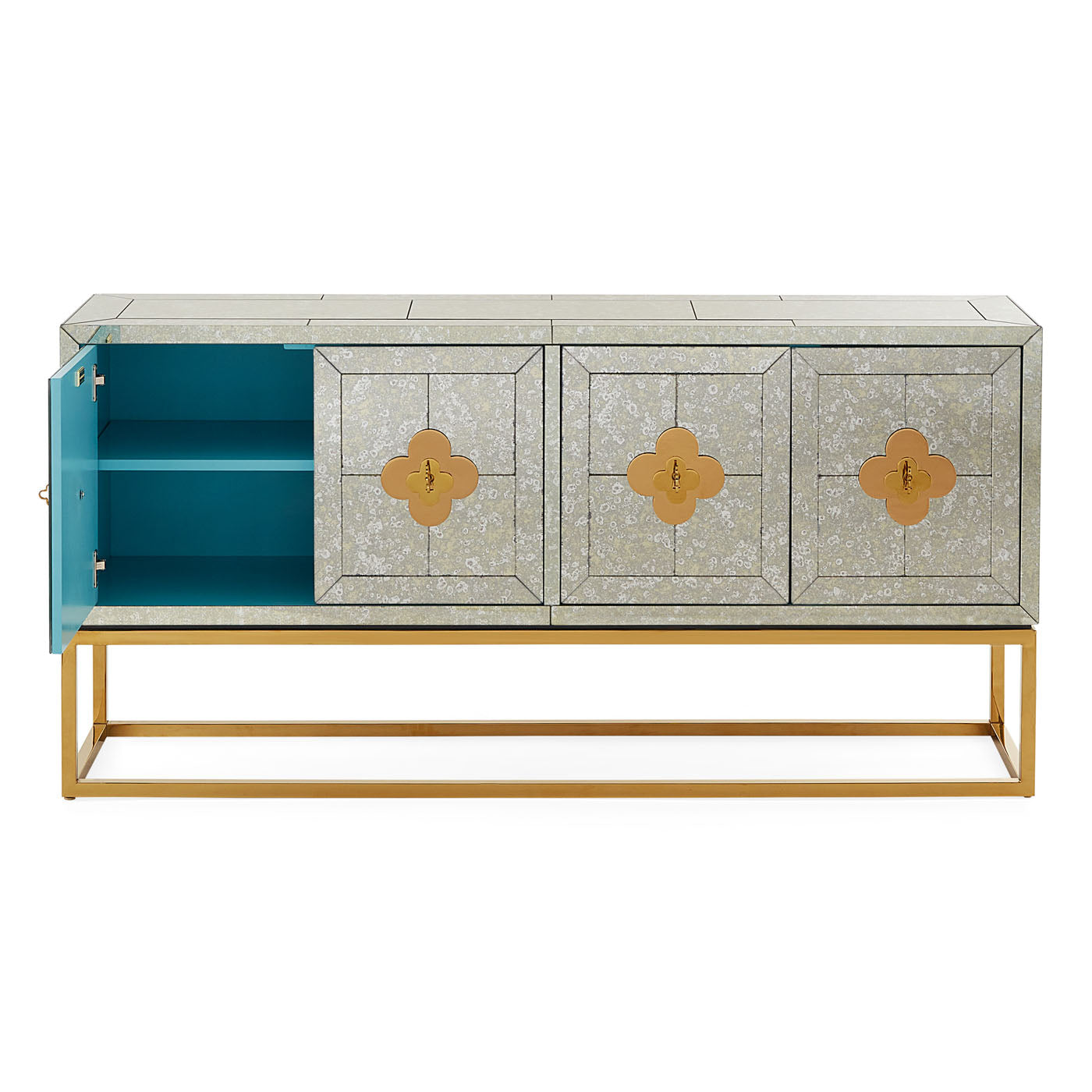 delphine credenza antiqued mirror brass frame - angle view