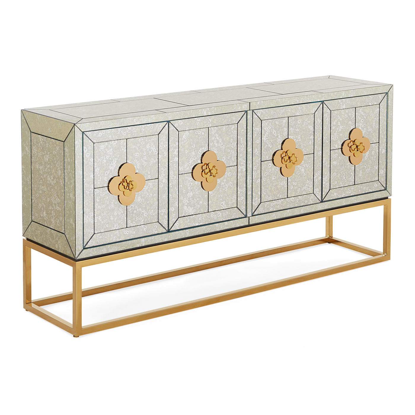 delphine credenza antiqued mirror brass frame - side view