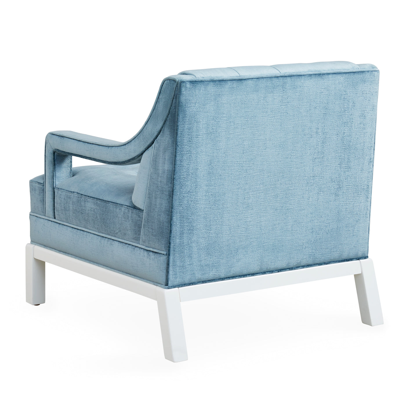 doris chair brussels powder blue velvet white base - angle back view