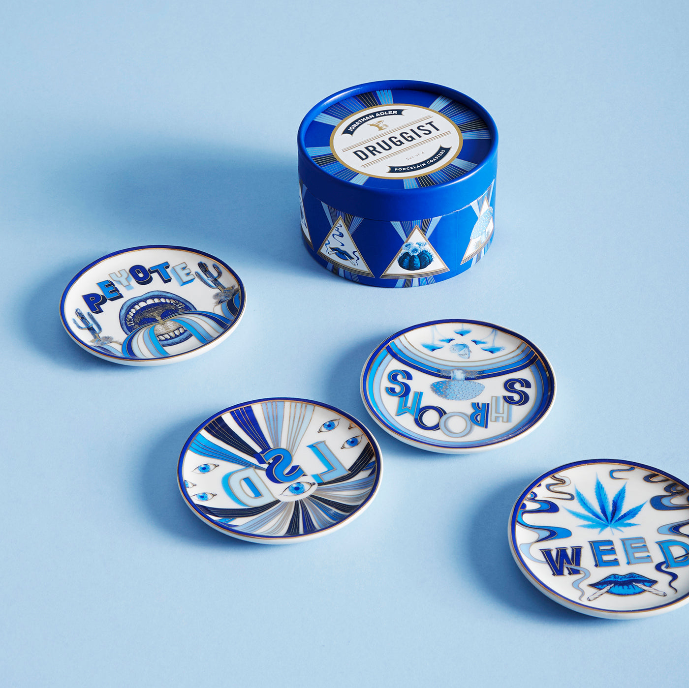druggist coasters porcelain blue gold 4