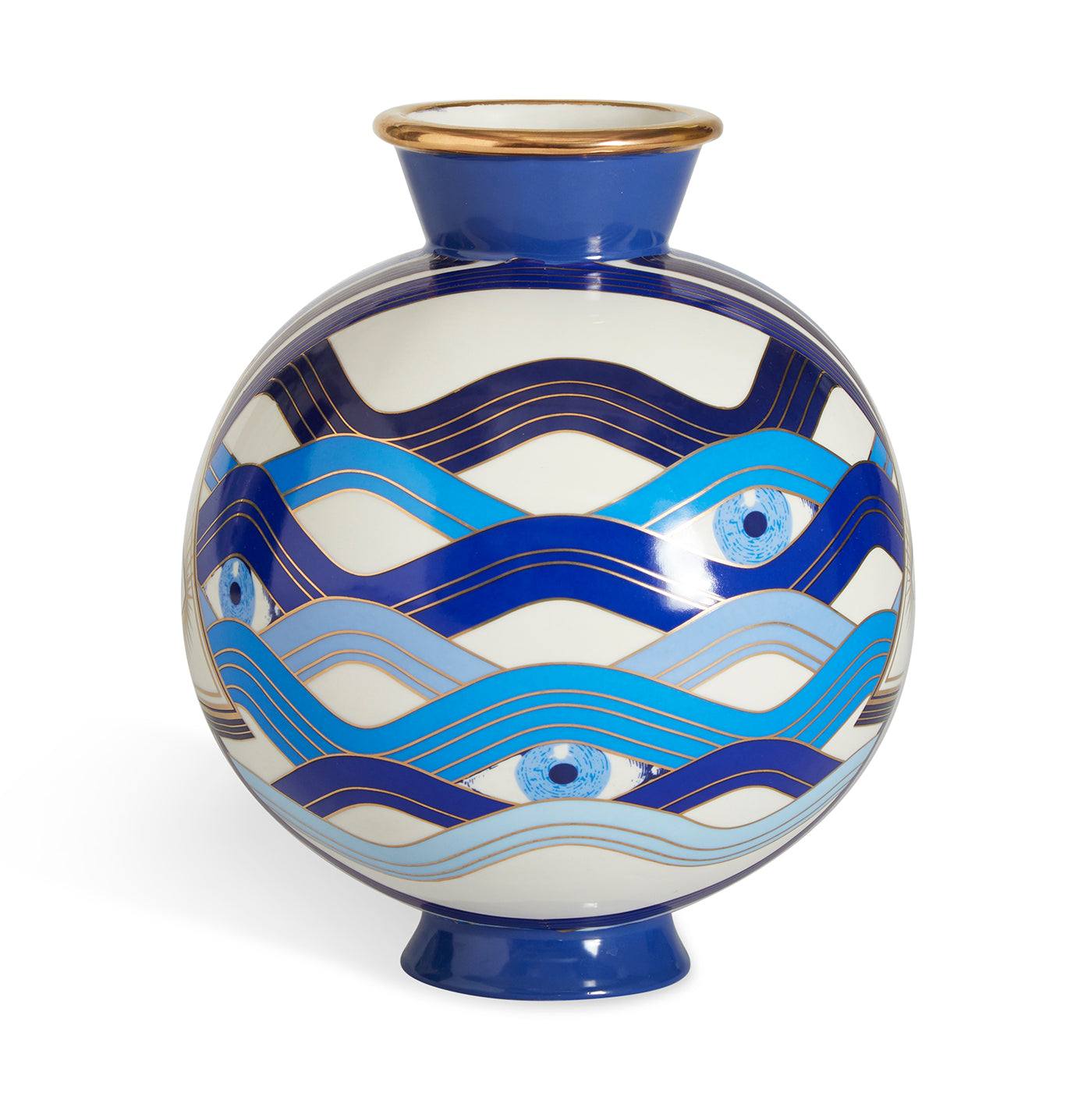 druggist eye vase porcelain blue accents gold - back view